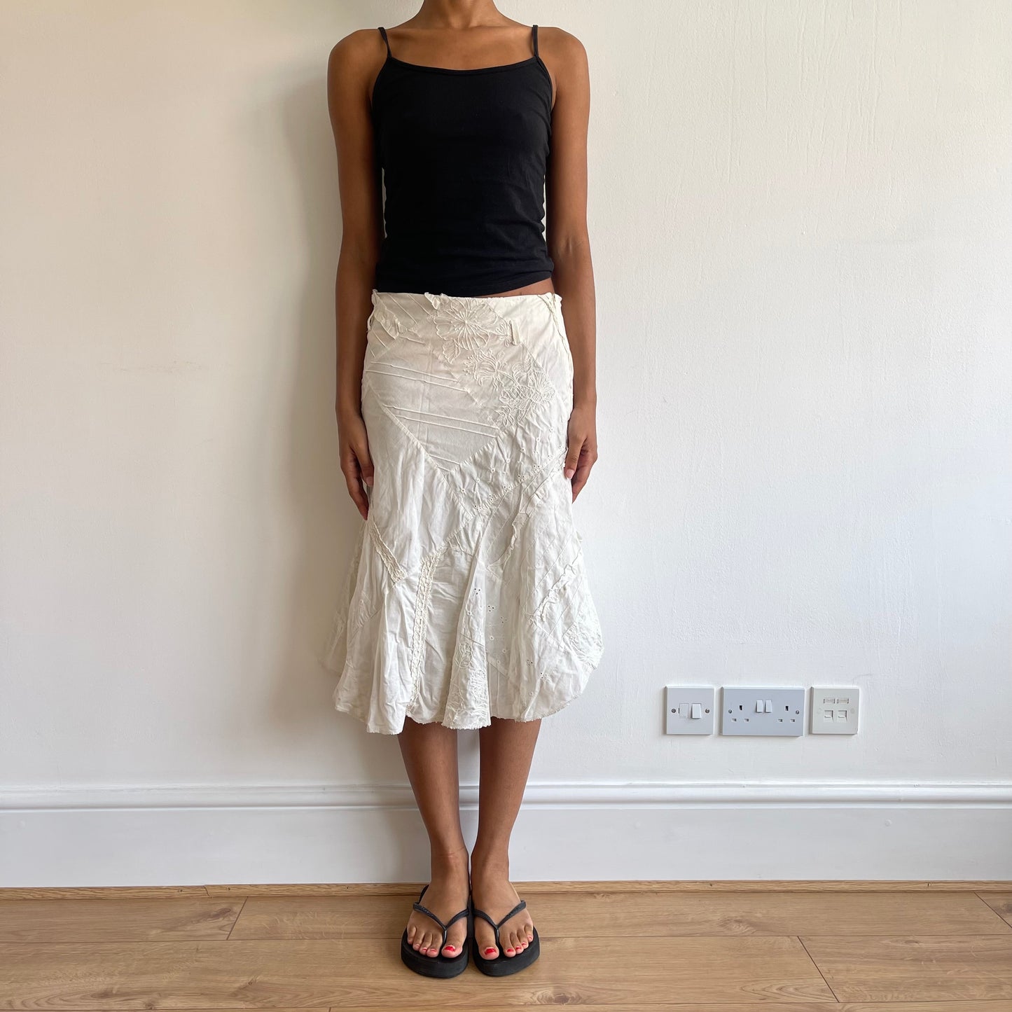 Cream patchwork midi skirt - Size S