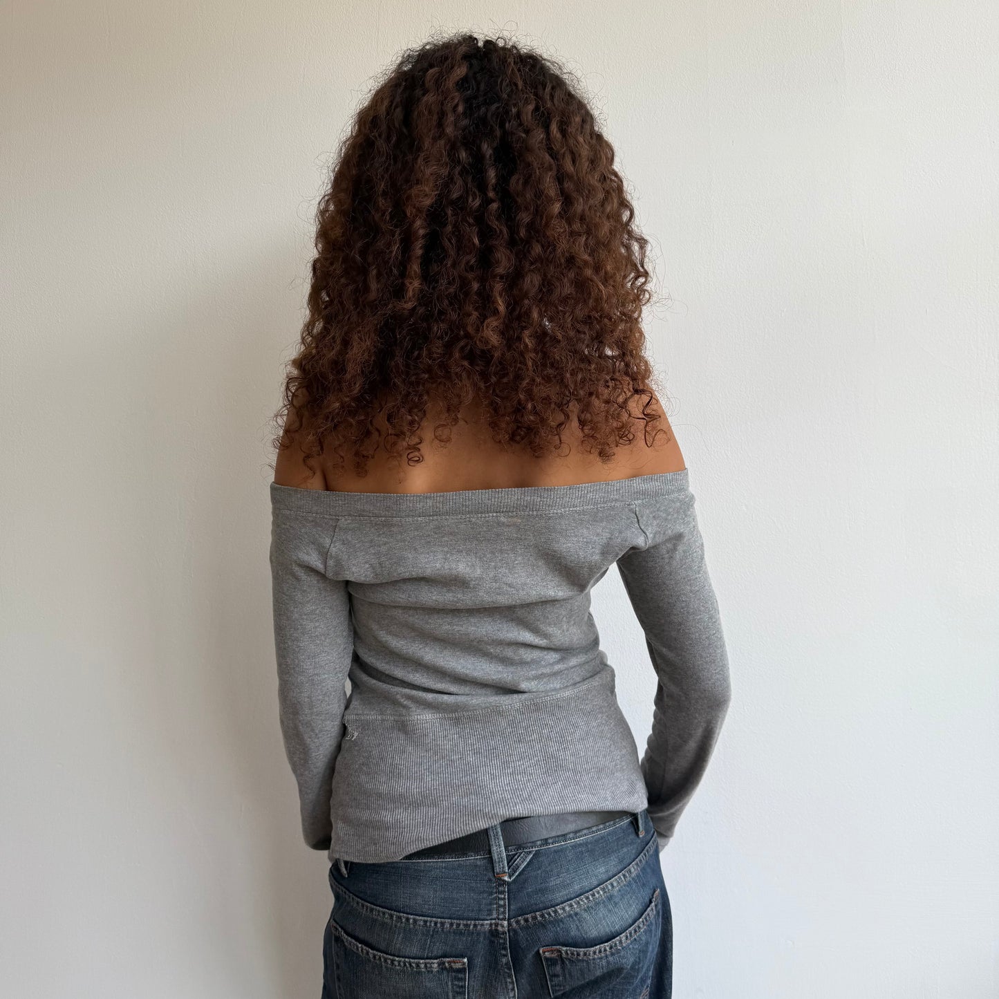 Grey pocket bardot top - Size M