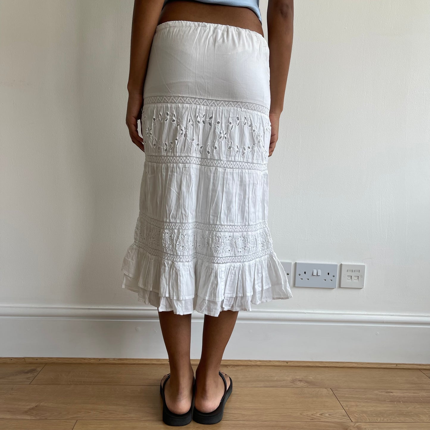 White broderie anglaise midi skirt - Size XS