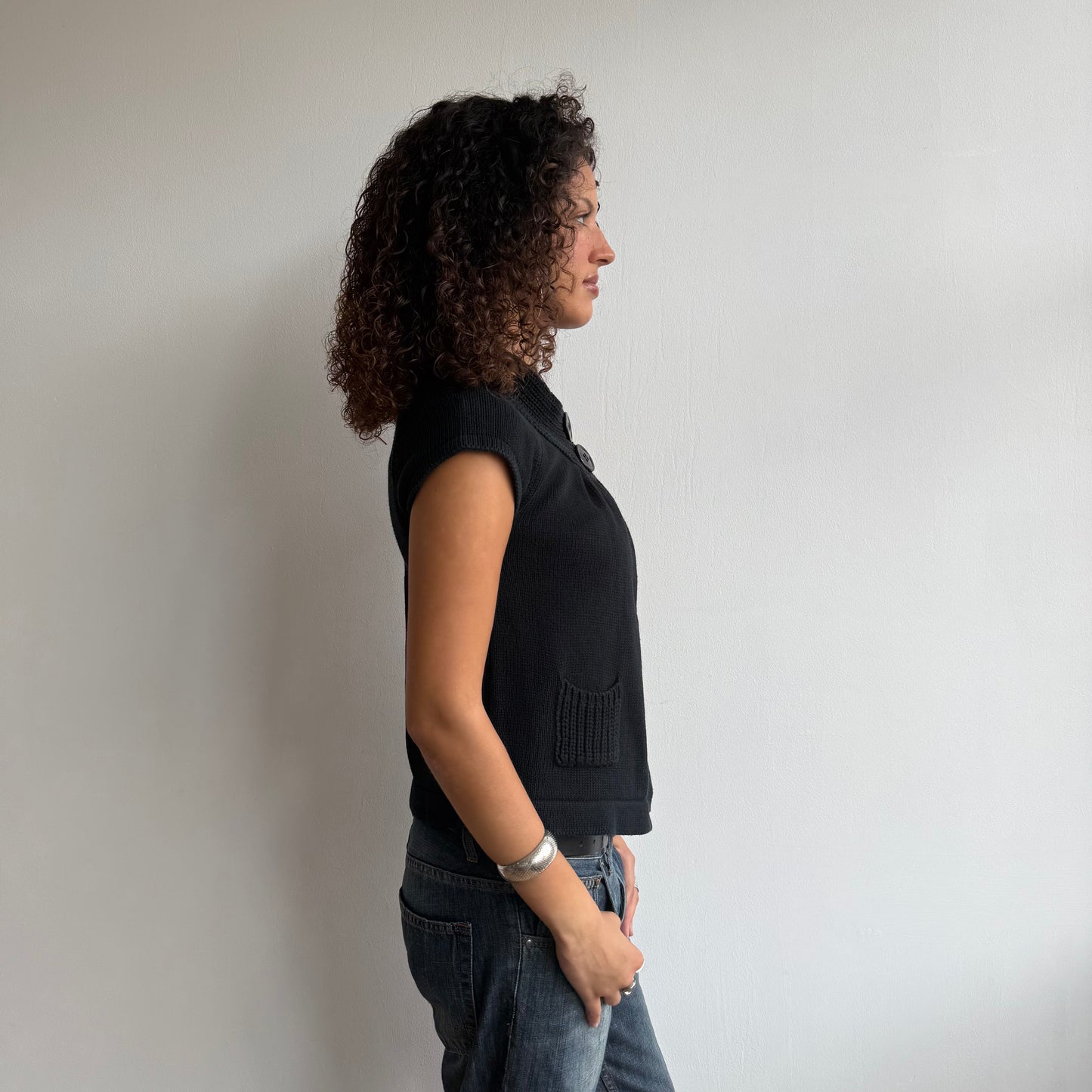 Black button neck knit - Size S