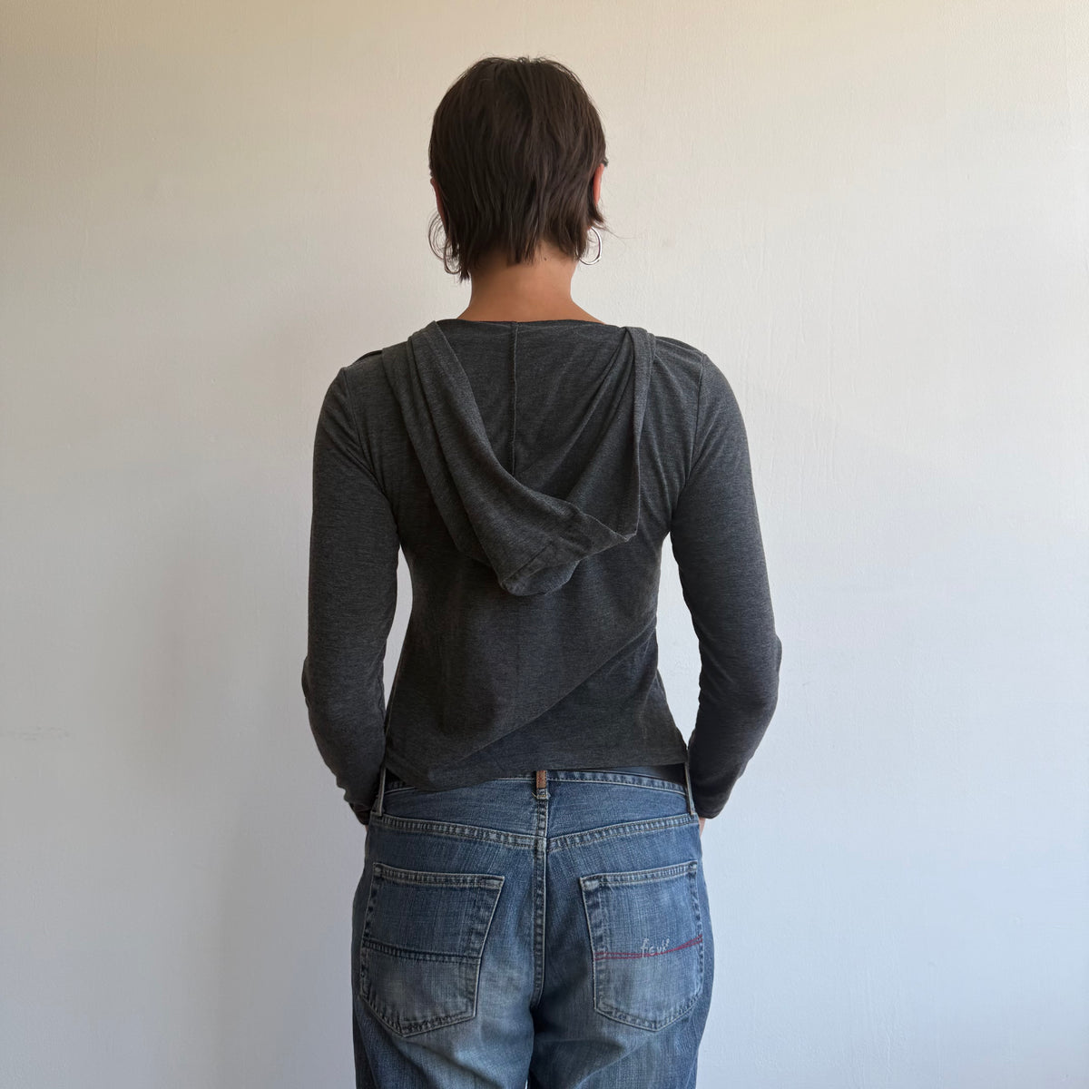Charcoal hooded long sleeve top - Size S