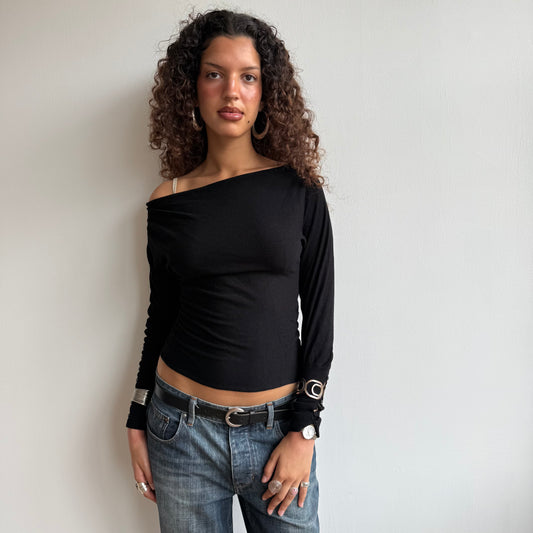 Black slouchy button jumper - Size S