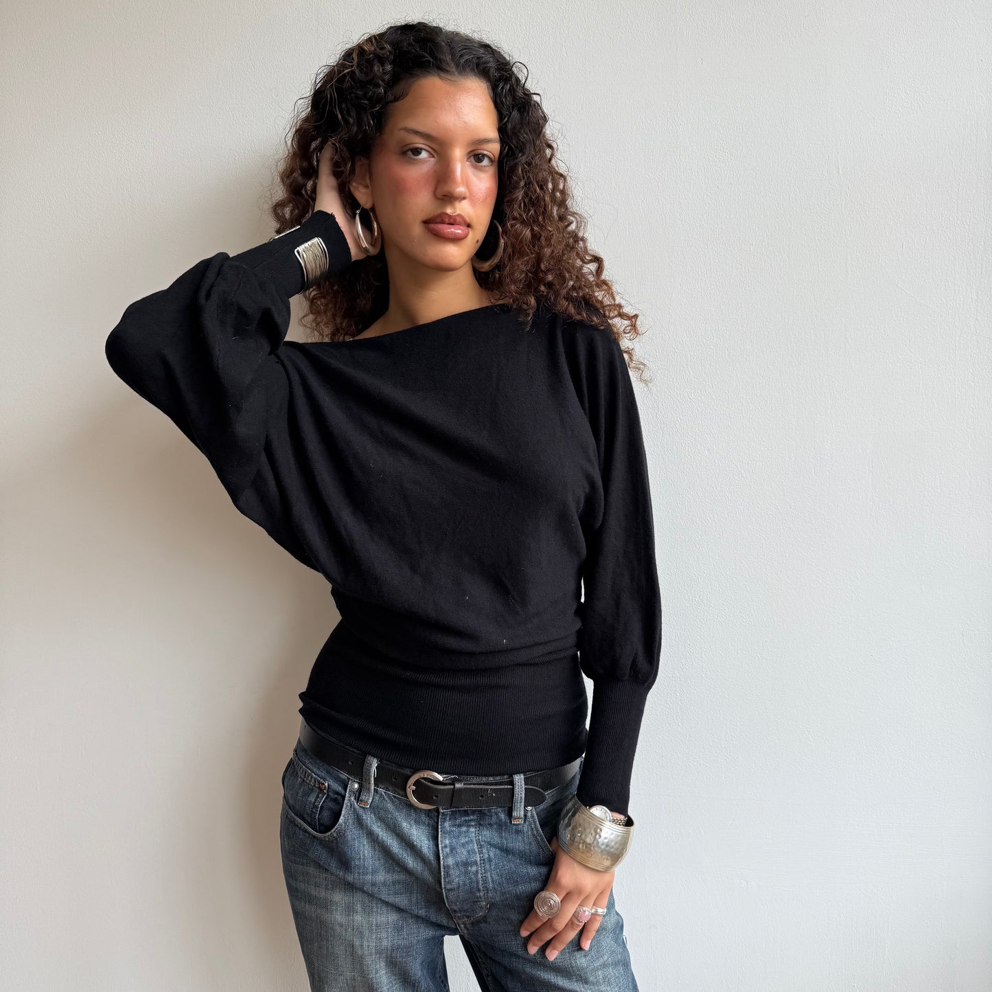 Black slouchy knit jumper - Size M
