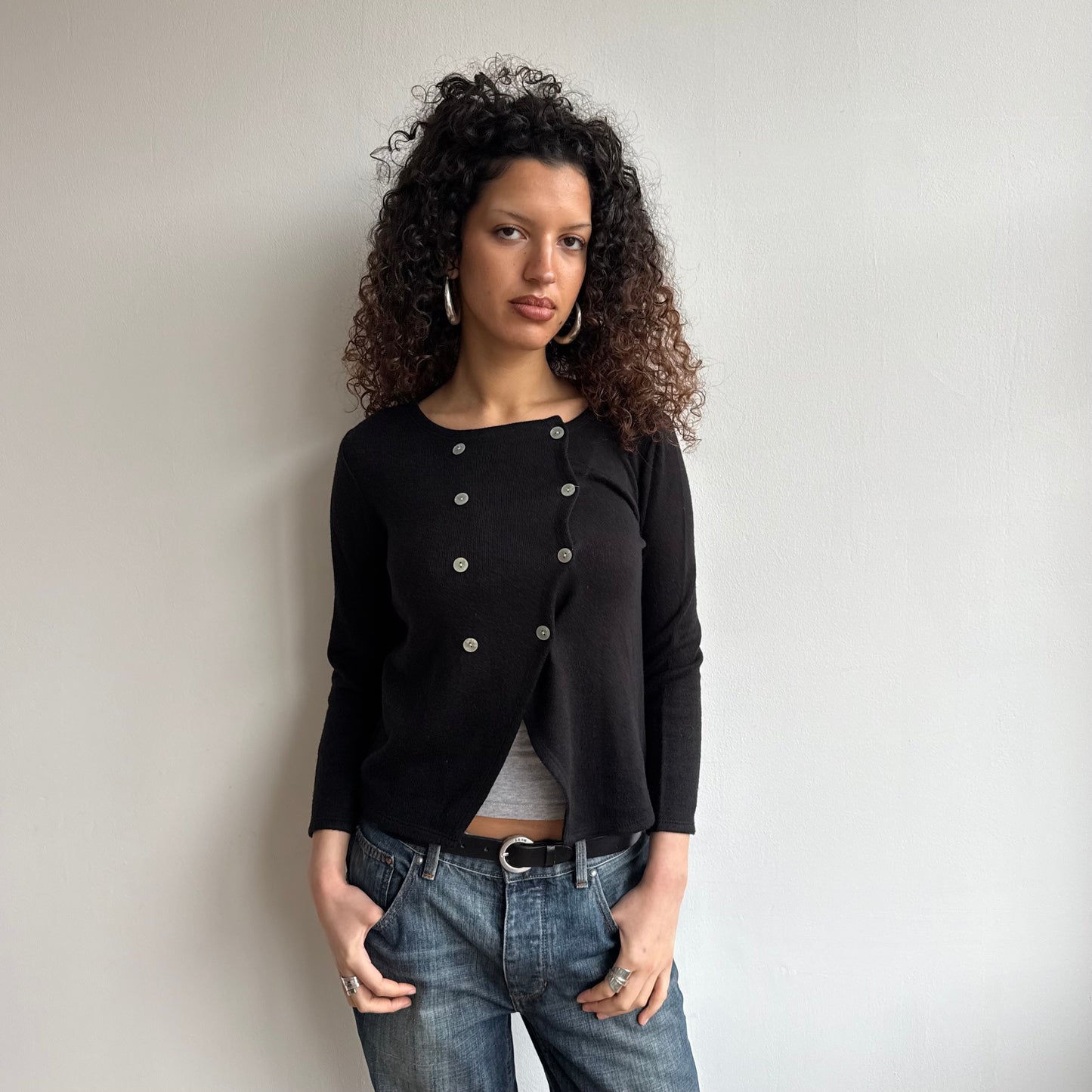 Black asymmetric button knit - Size S