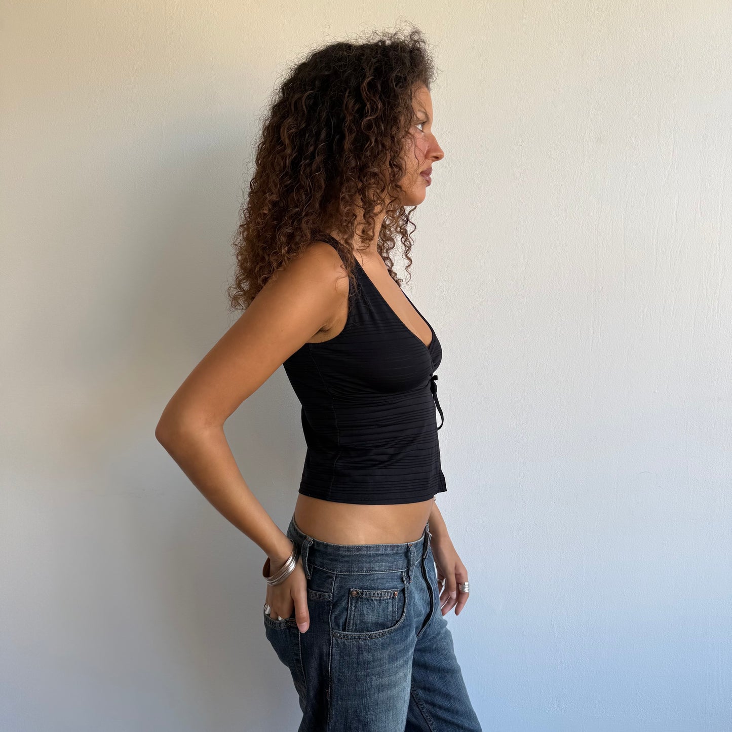 Black wrap stripe top - Size S