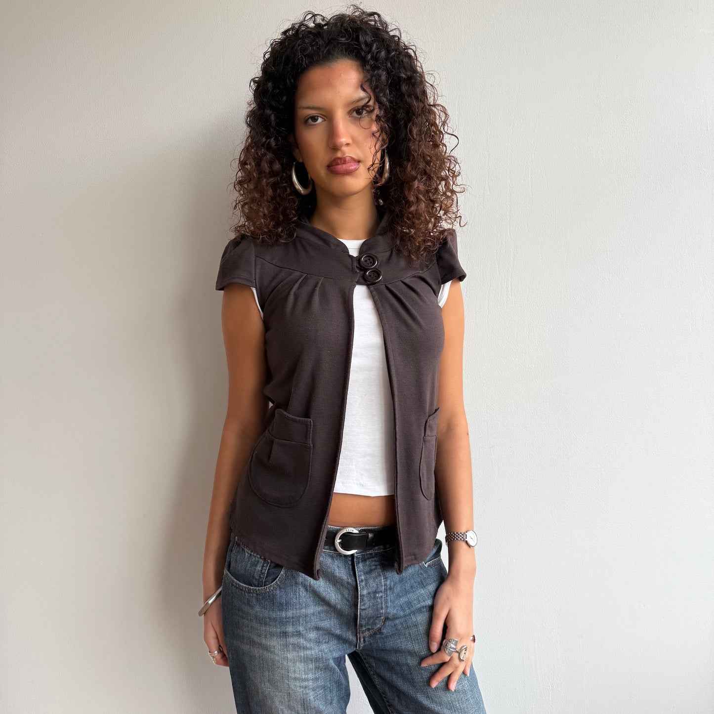 Brown short sleeve peacoat - Size S/M
