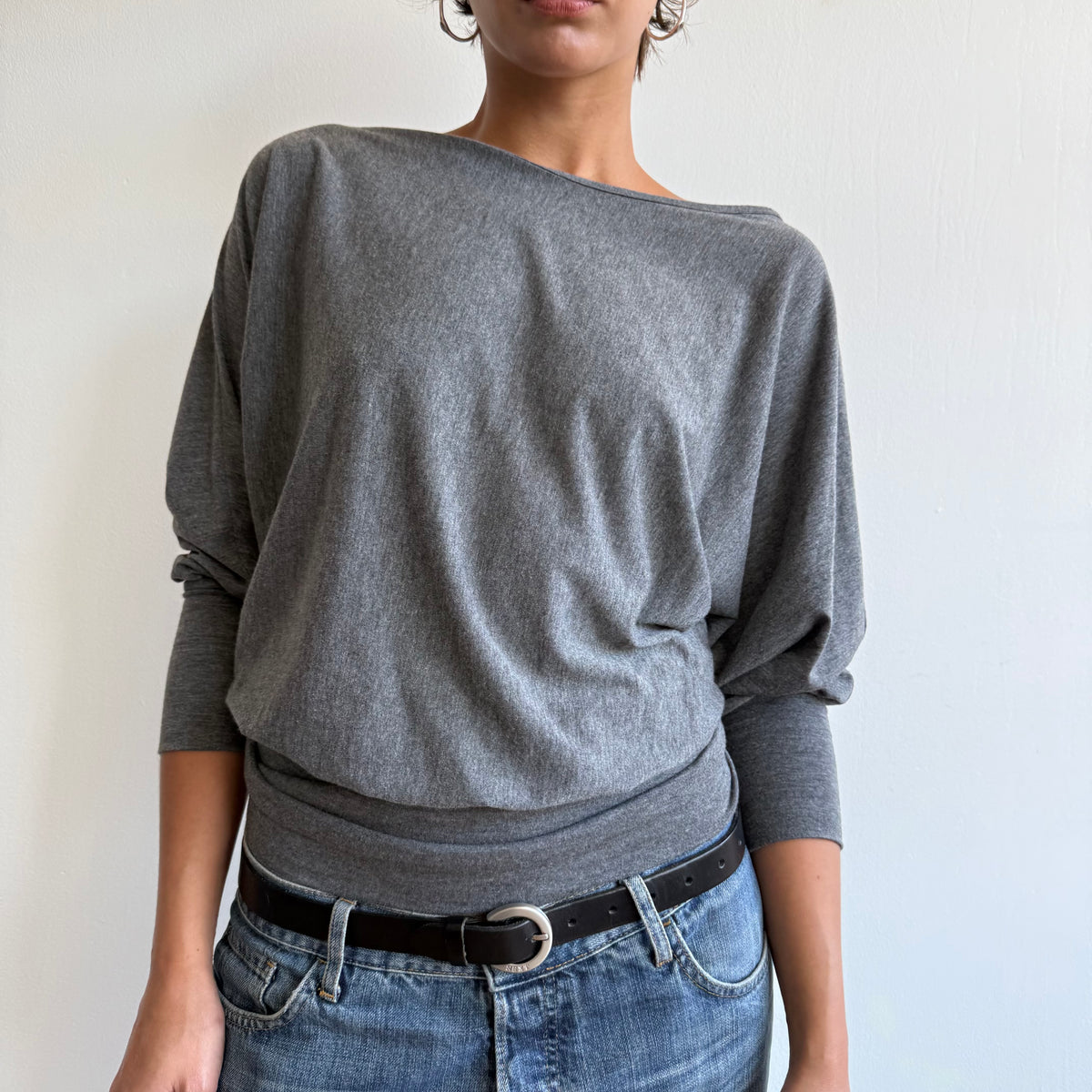 Grey batwing slouchy jumper top - Size M