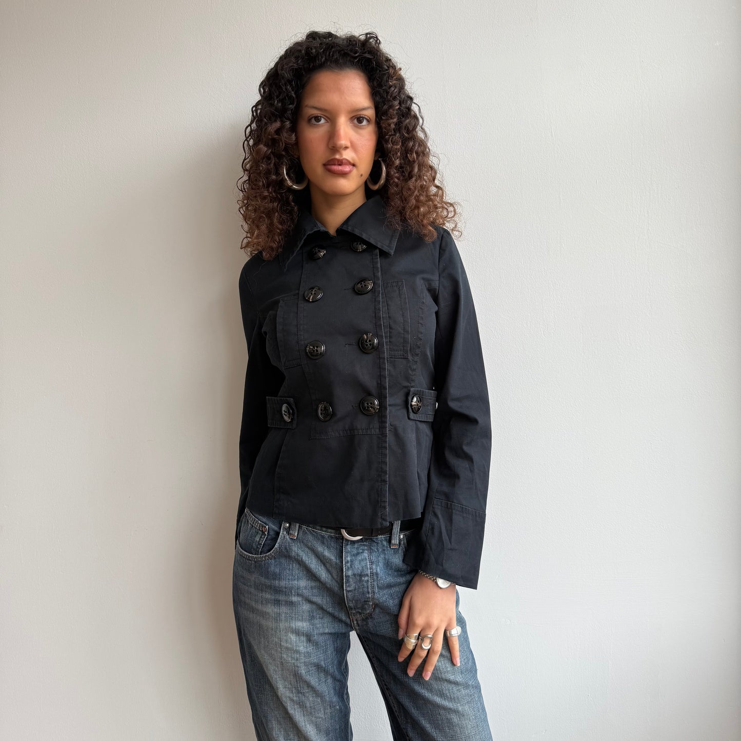 Black button waist peacoat - Size S