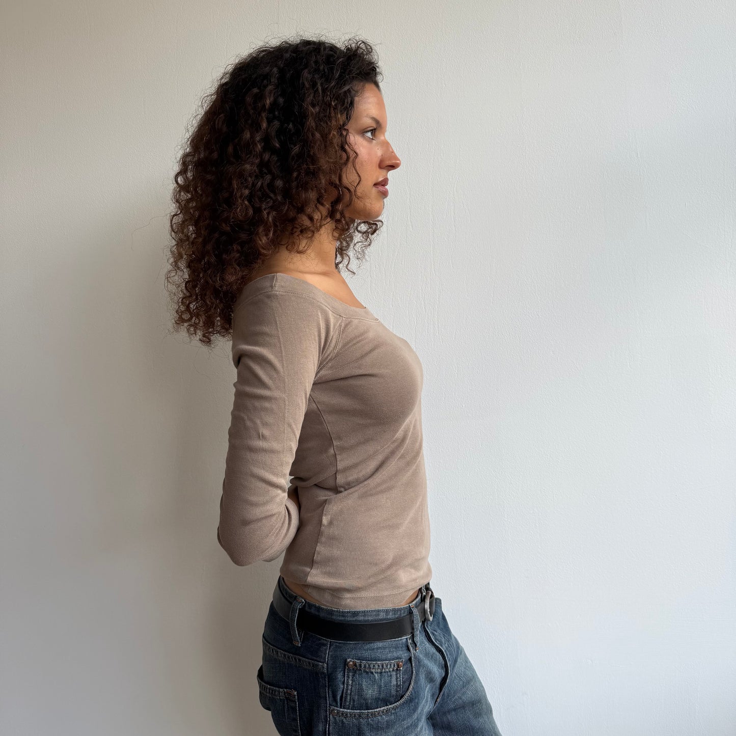 Taupe pink bardot top - Size S