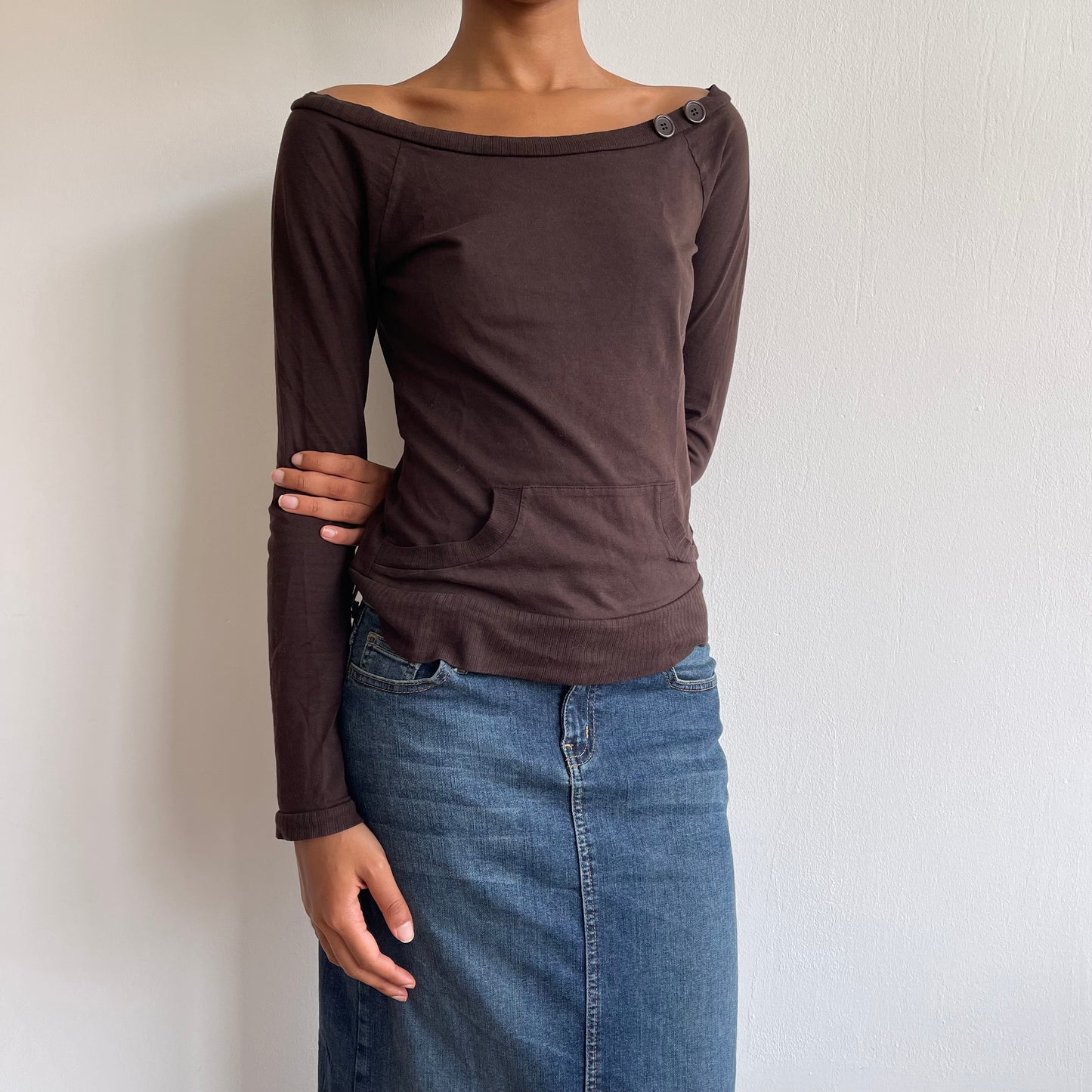 Brown Bardot top - Size S