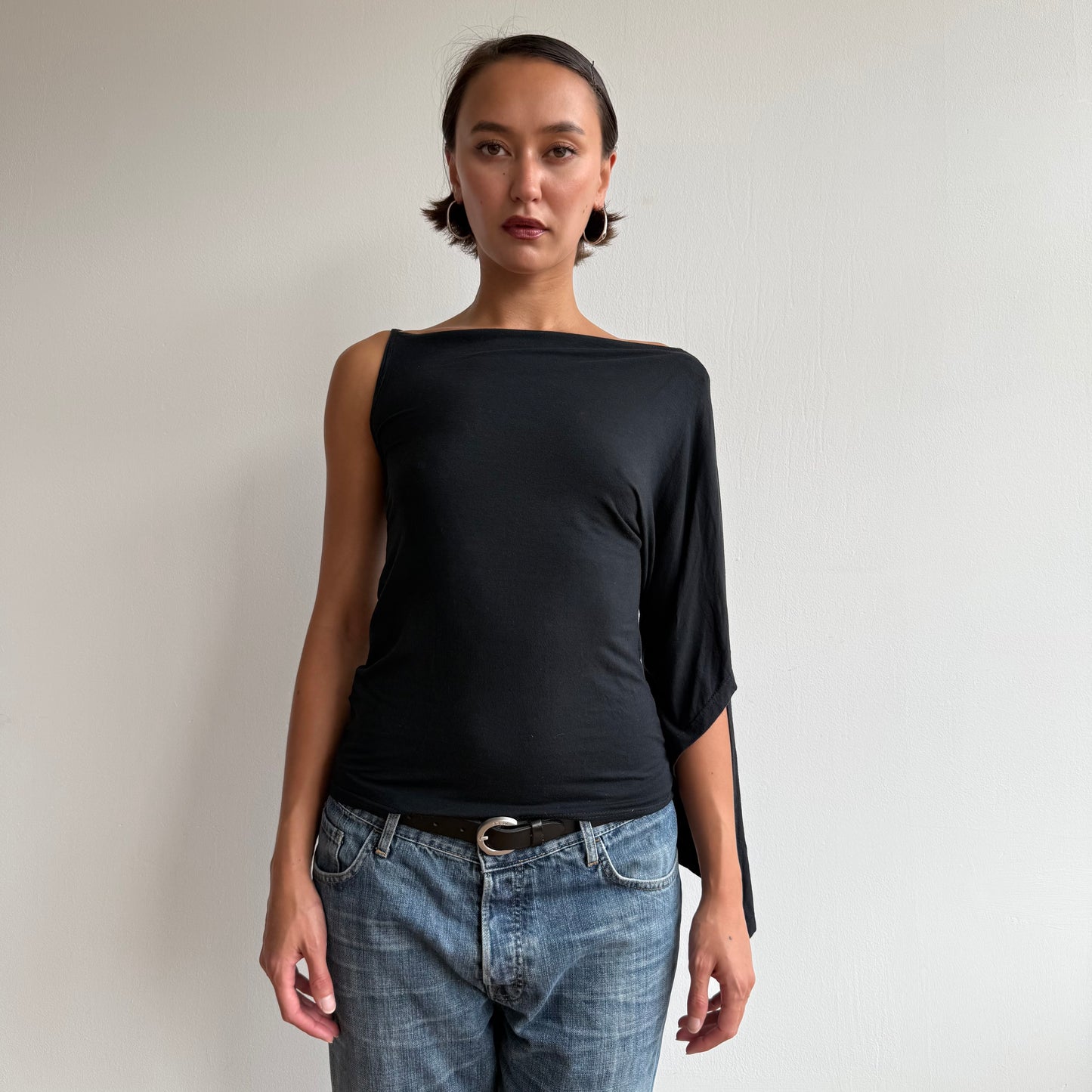 Black one shoulder long sleeve top - Size S