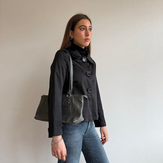 Grey leather baguette bag