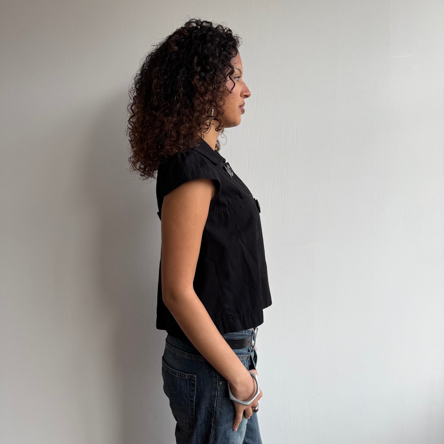 Black short sleeve peacoat - Size M