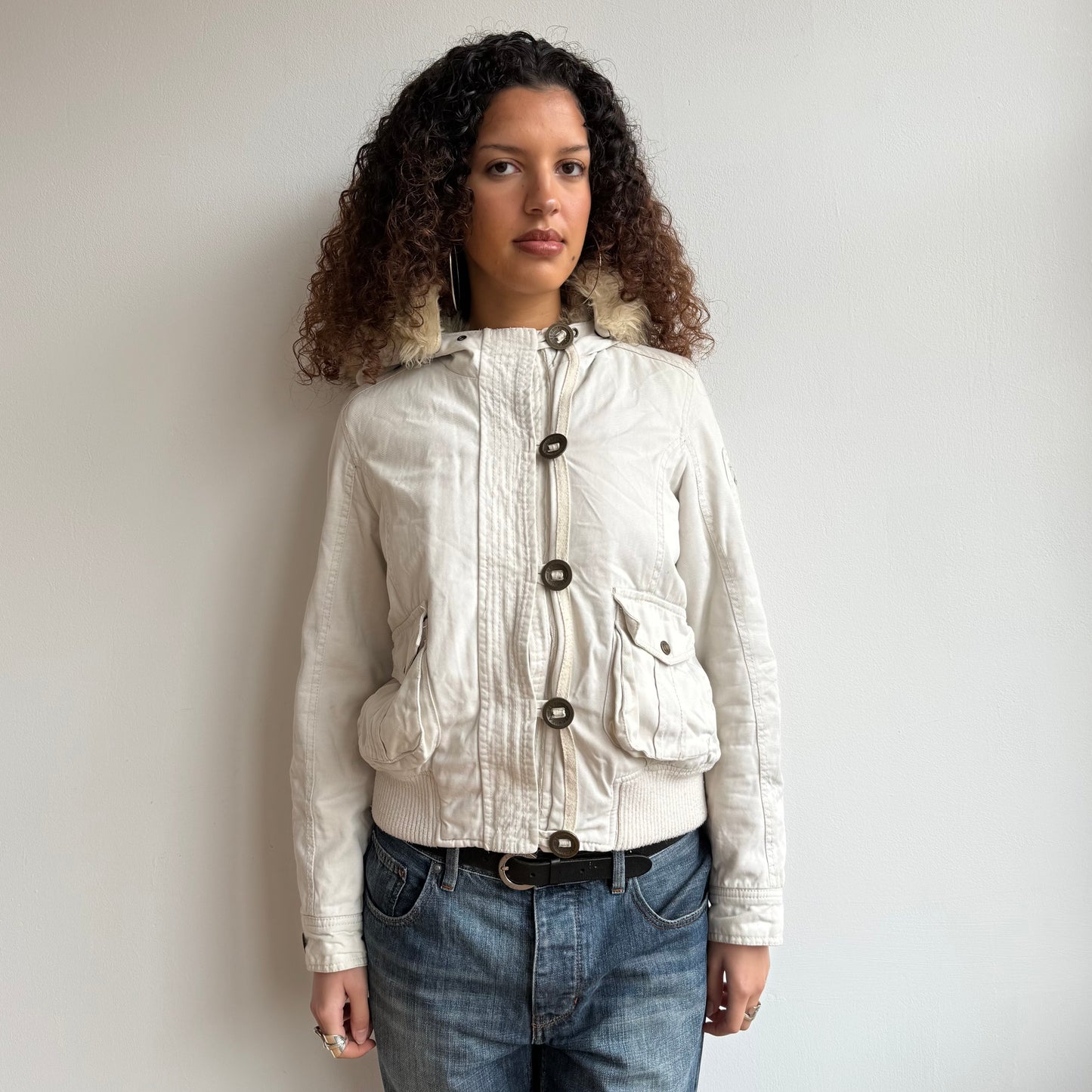 White cargo fur bomber jacket - Size M