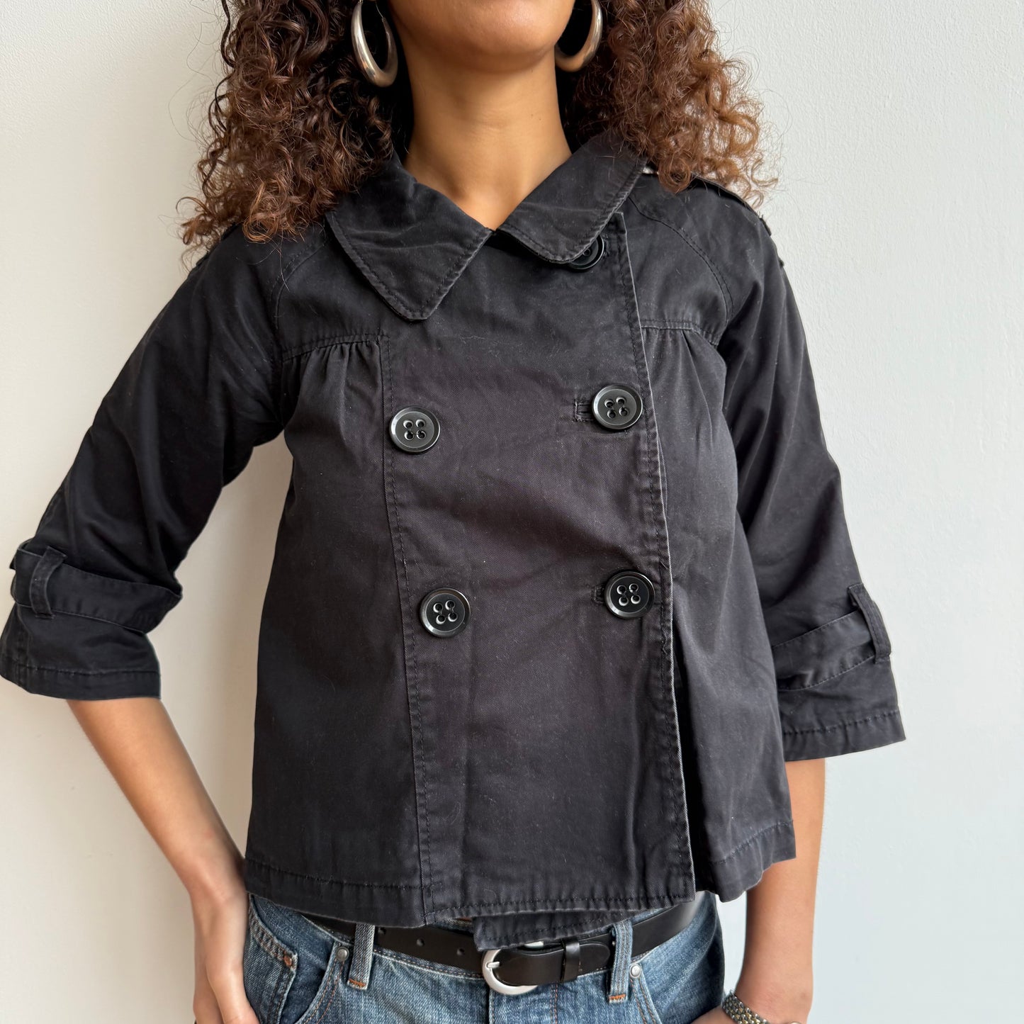 Black 3/4 sleeve peacoat - Size S + M/L