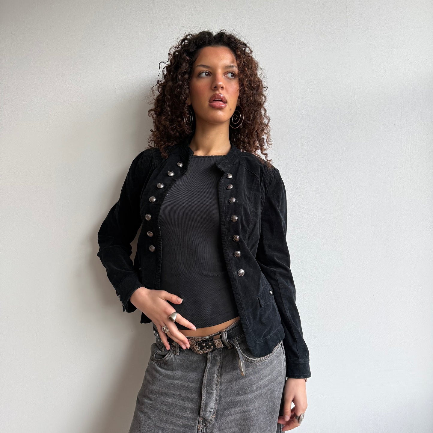 Black velvety military jacket - Size S