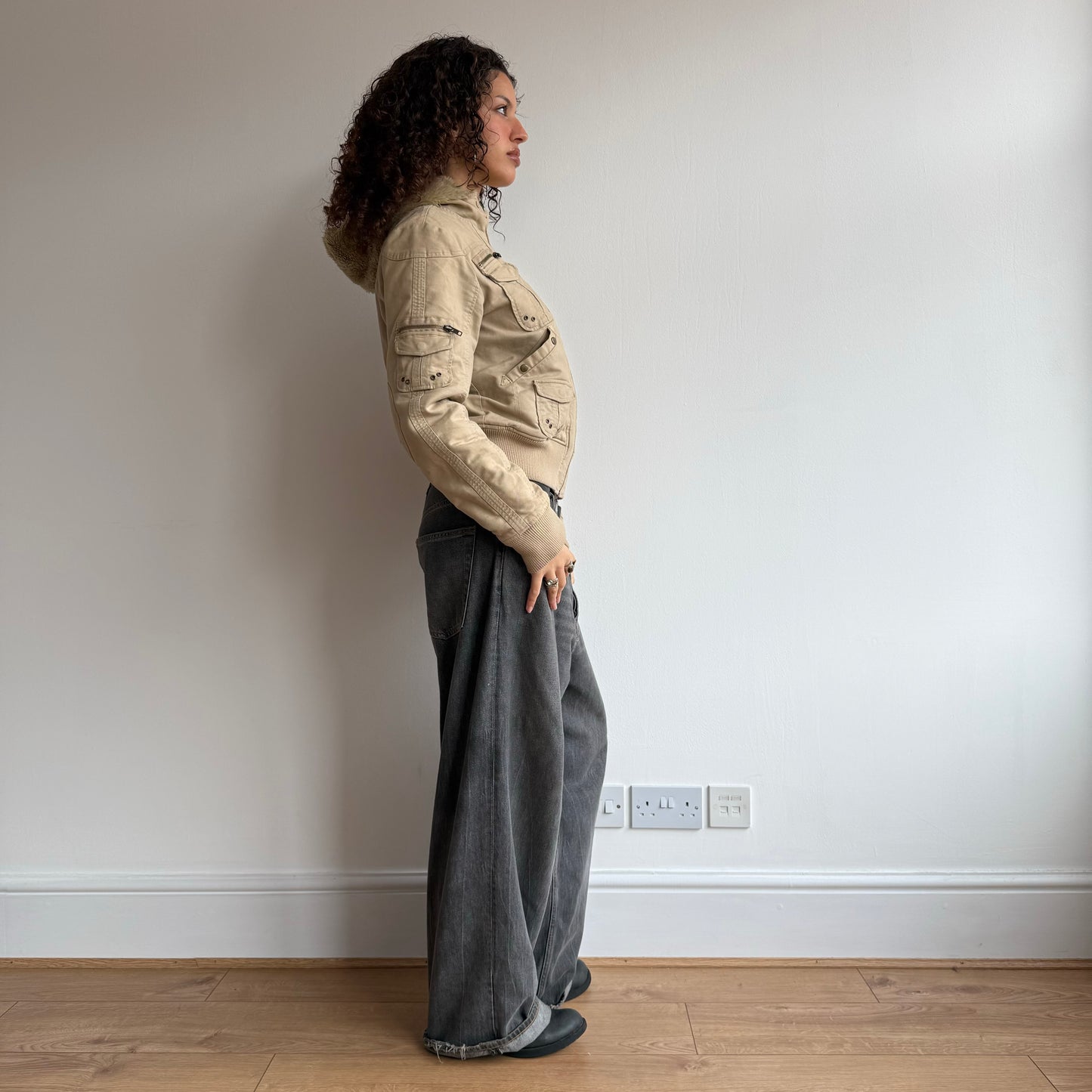 Tan fur hood bomber - Size S