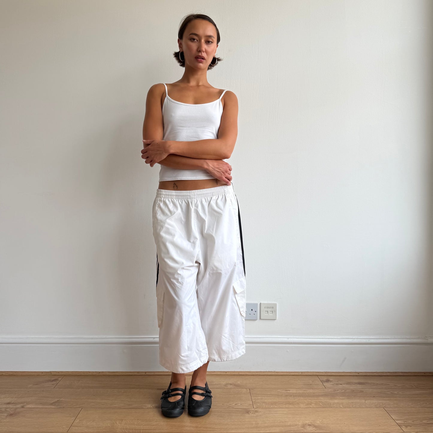 White Adidas cargo capris - Size M/L