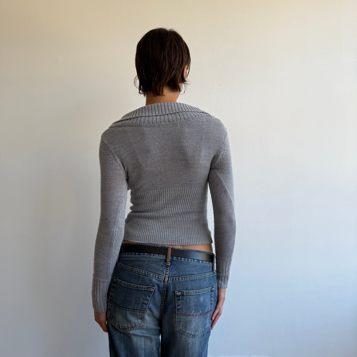 Grey v-neck button neck knit - Size XS