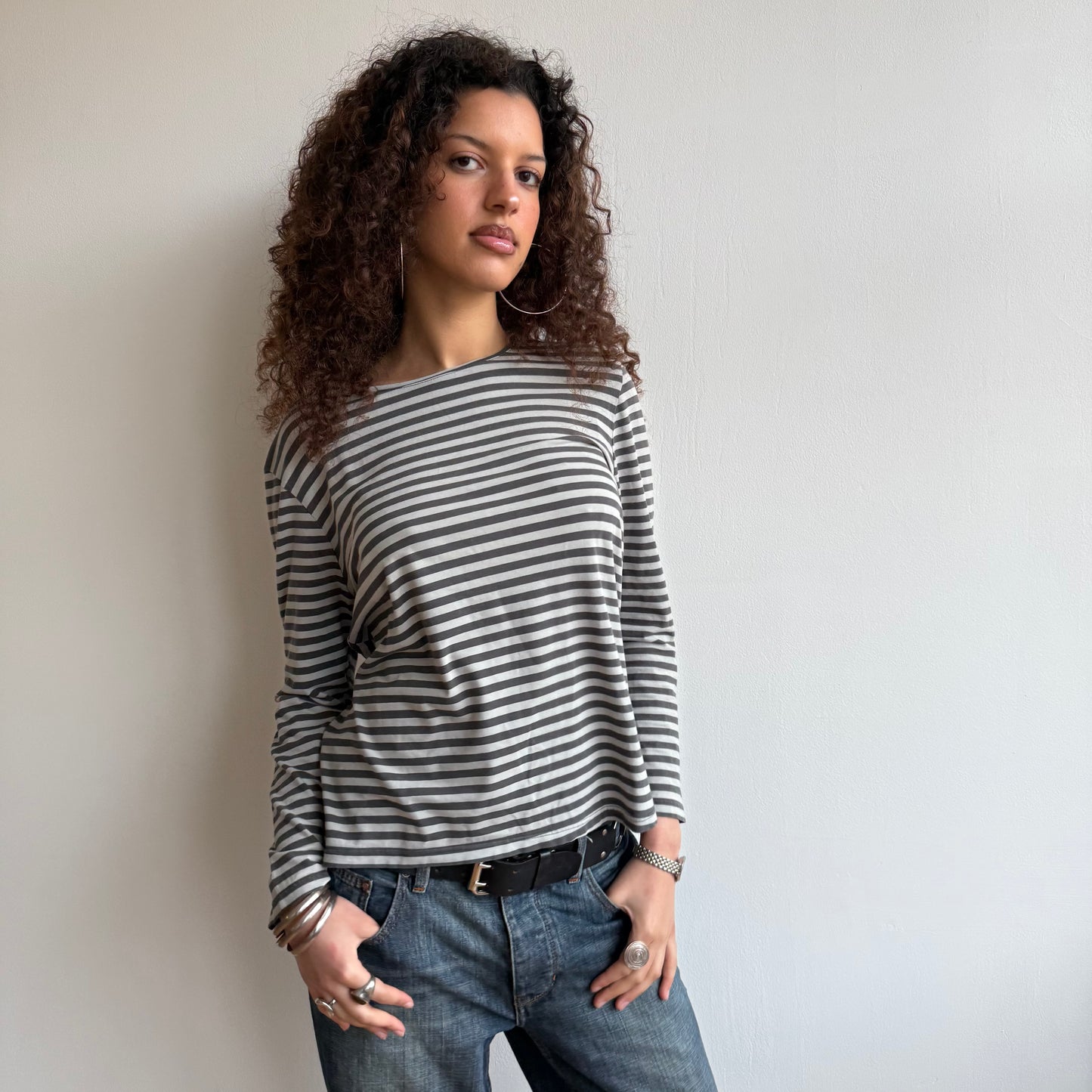 Grey stripe baggy top - Size M/L