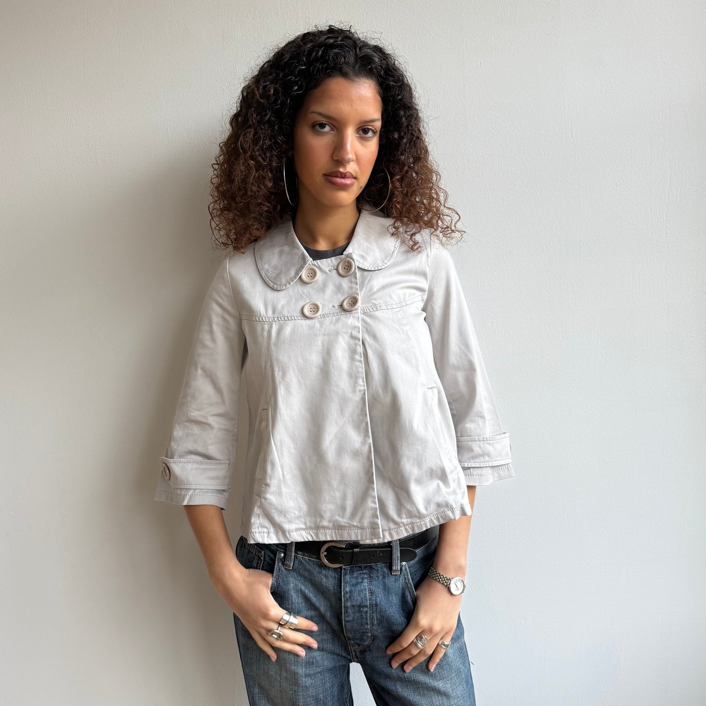 Light grey 3/4 sleeve swing peacoat - Size M