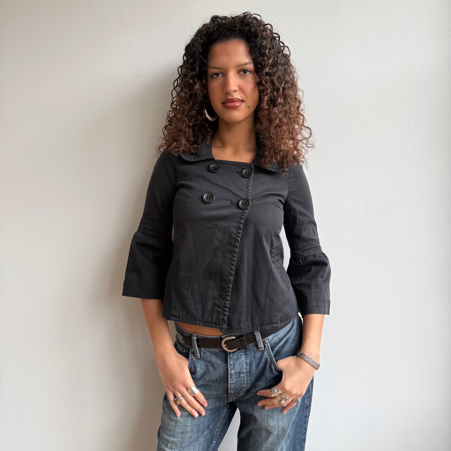 Black 3/4 sleeve peacoat - Size XS