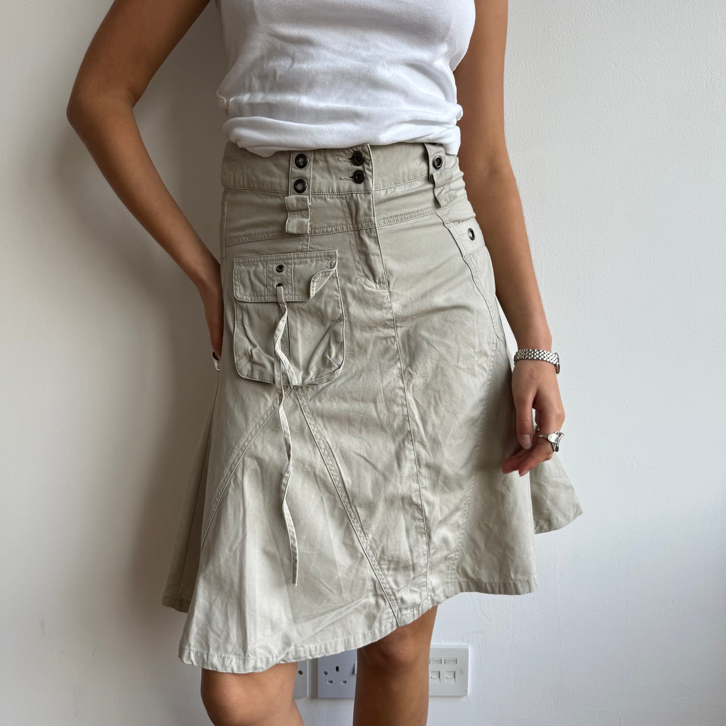 Beige cargo midi skirt - Size XS