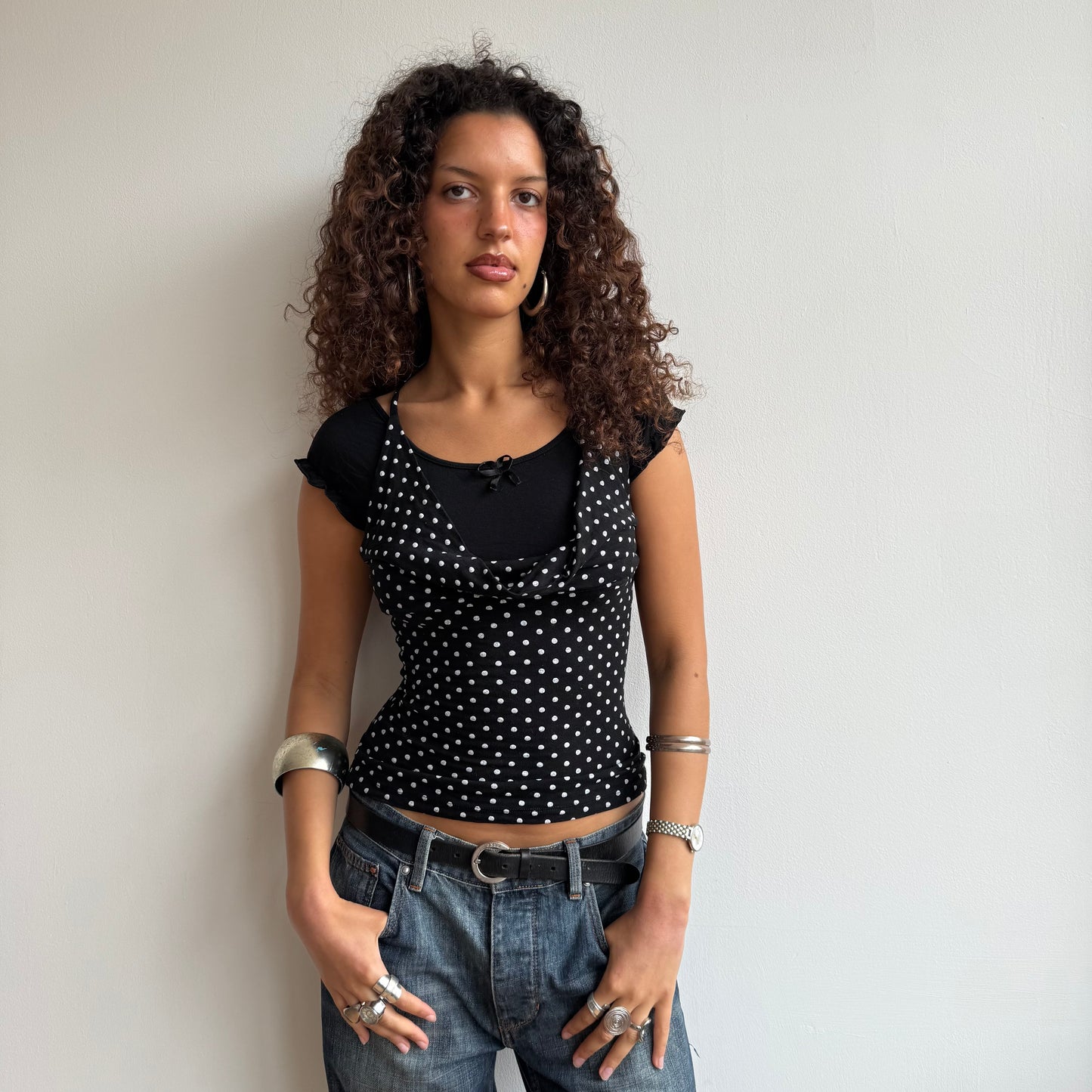 Polka dot cowl neck top - Size S