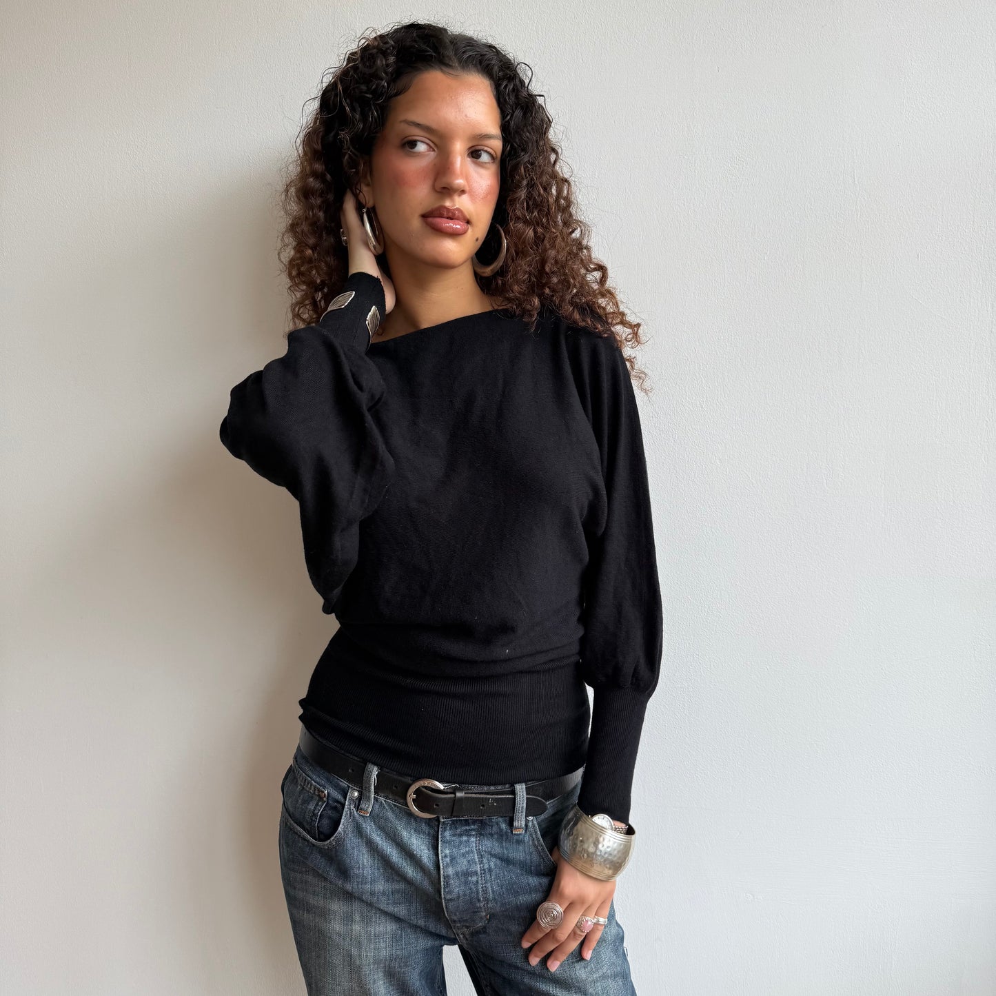 Black slouchy knit jumper - Size M