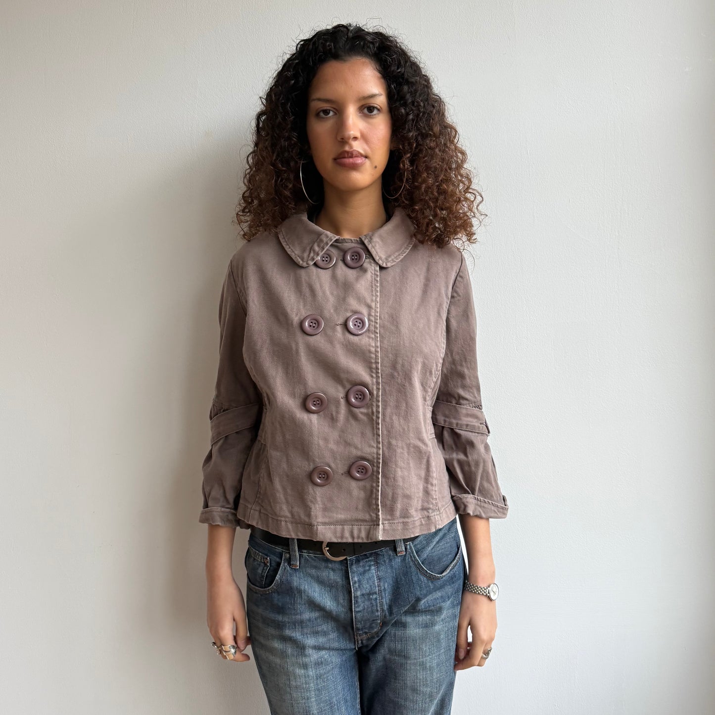 Brown 3/4 sleeve peacoat - Size M