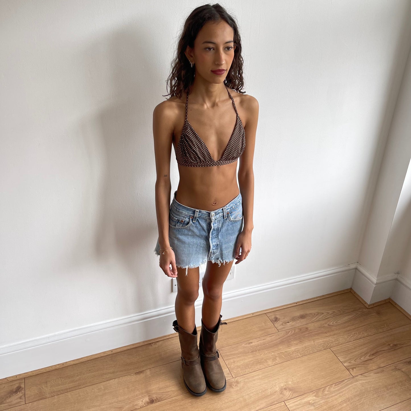 Brown polka dot bikini top - Size S