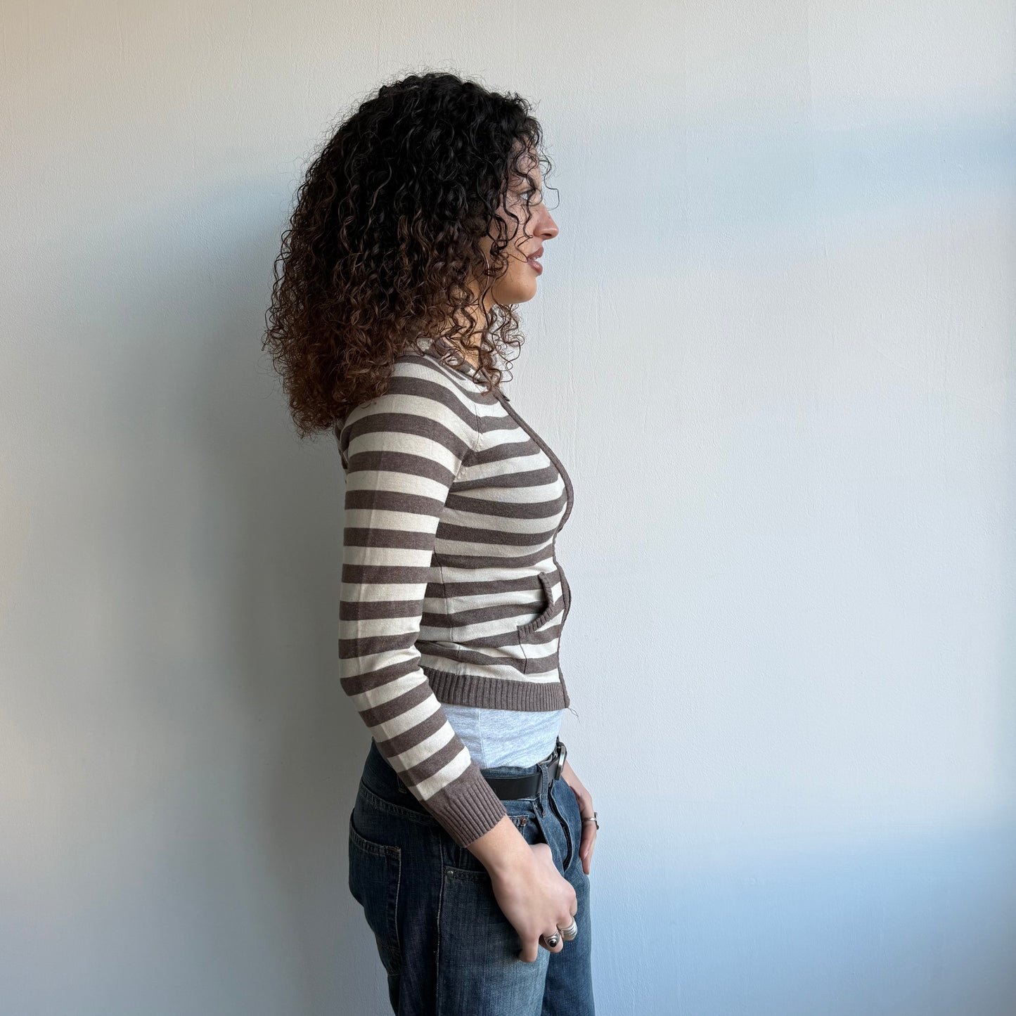Brown striped knit hoodie - Size XS/S