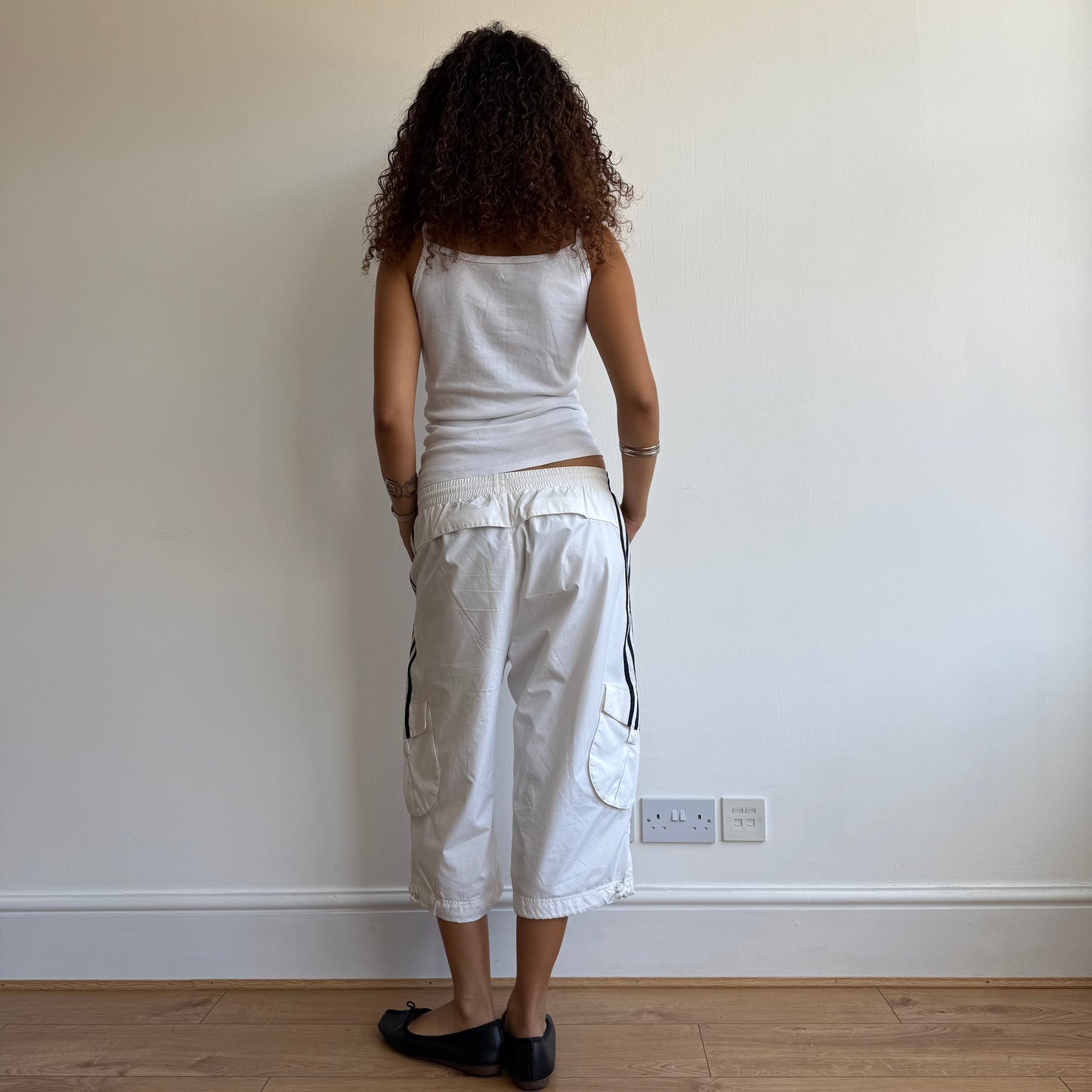 White Adidas cargo capris - Size S + M