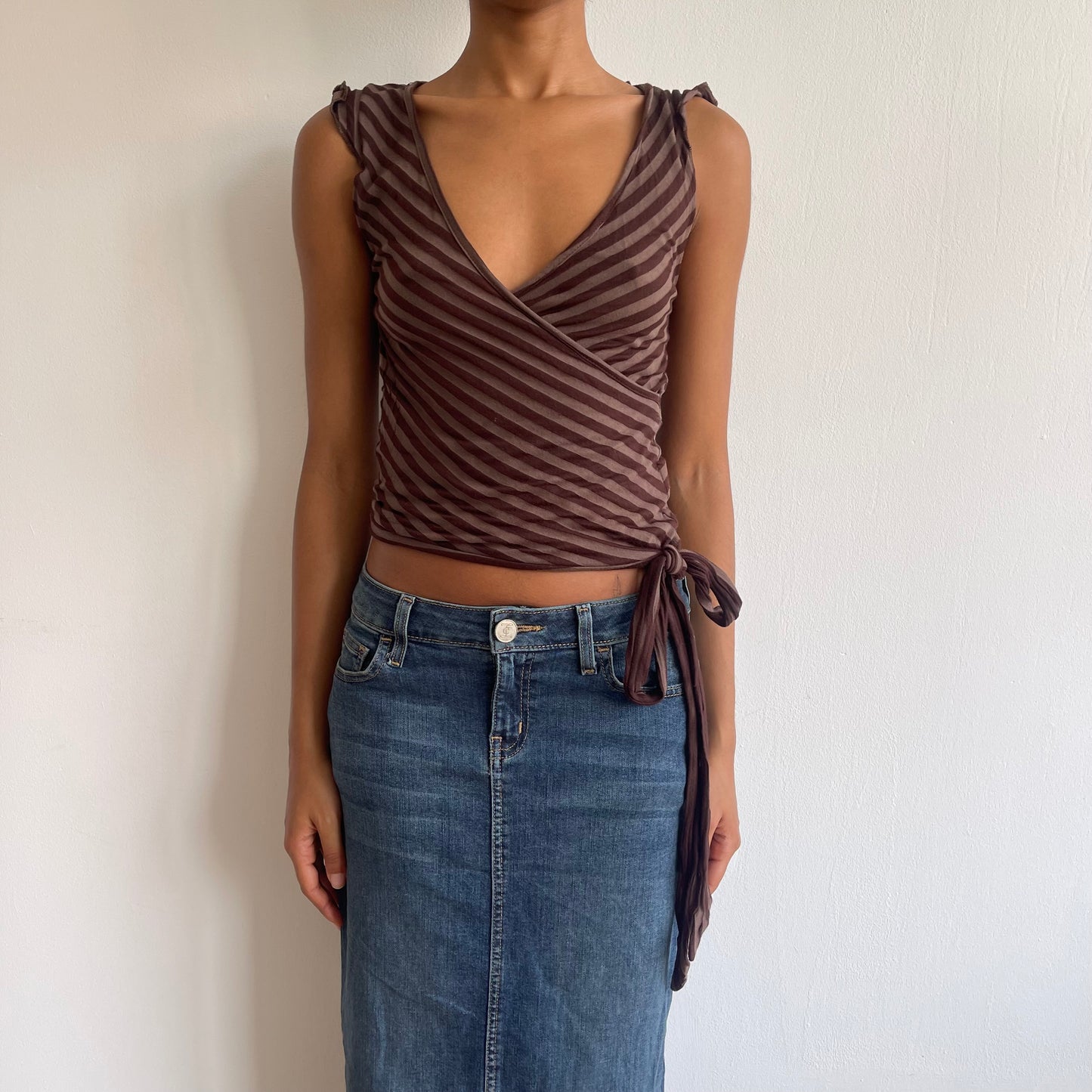 Brown stripe wrap top - Size XS