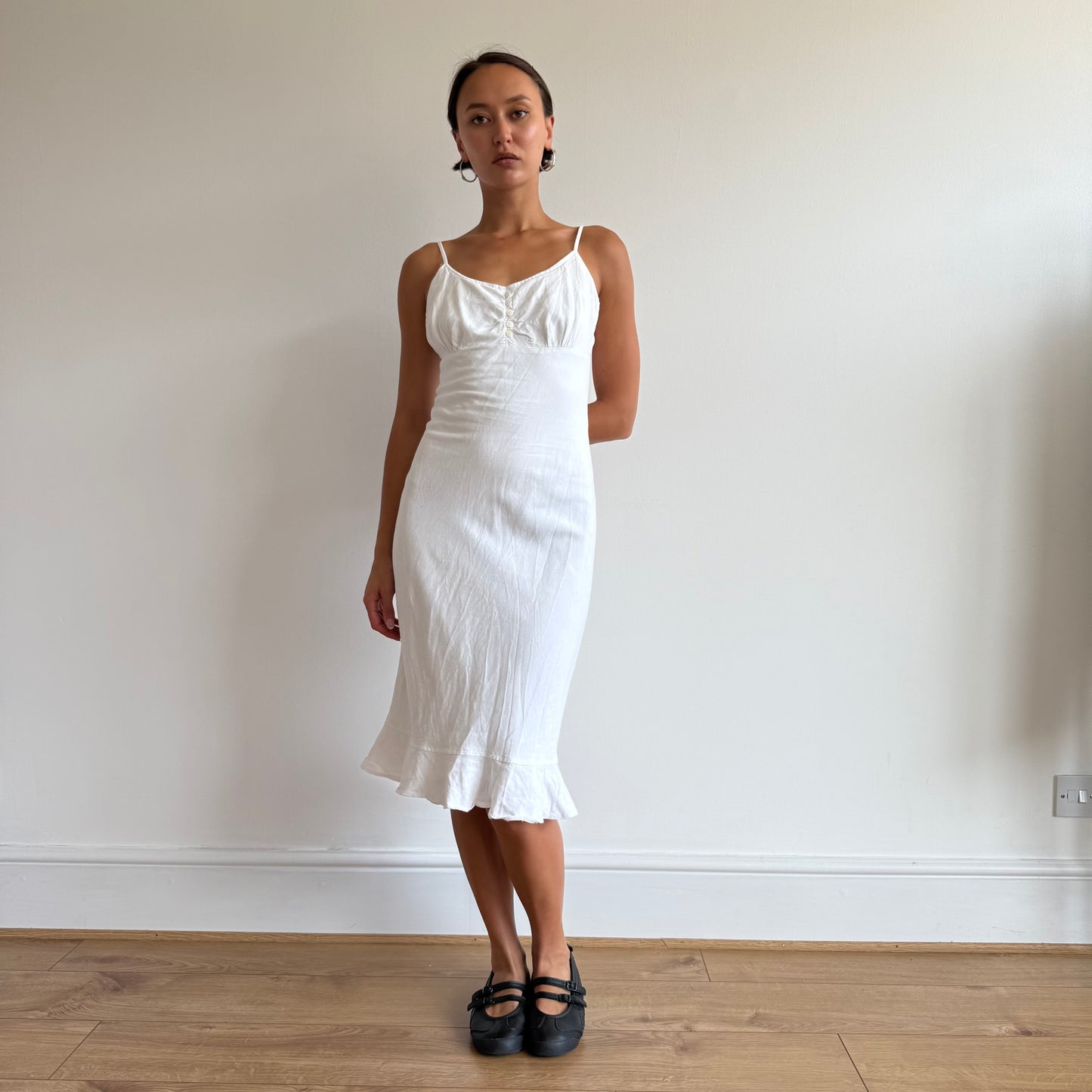 White linen midi milkmaid dress - Size S