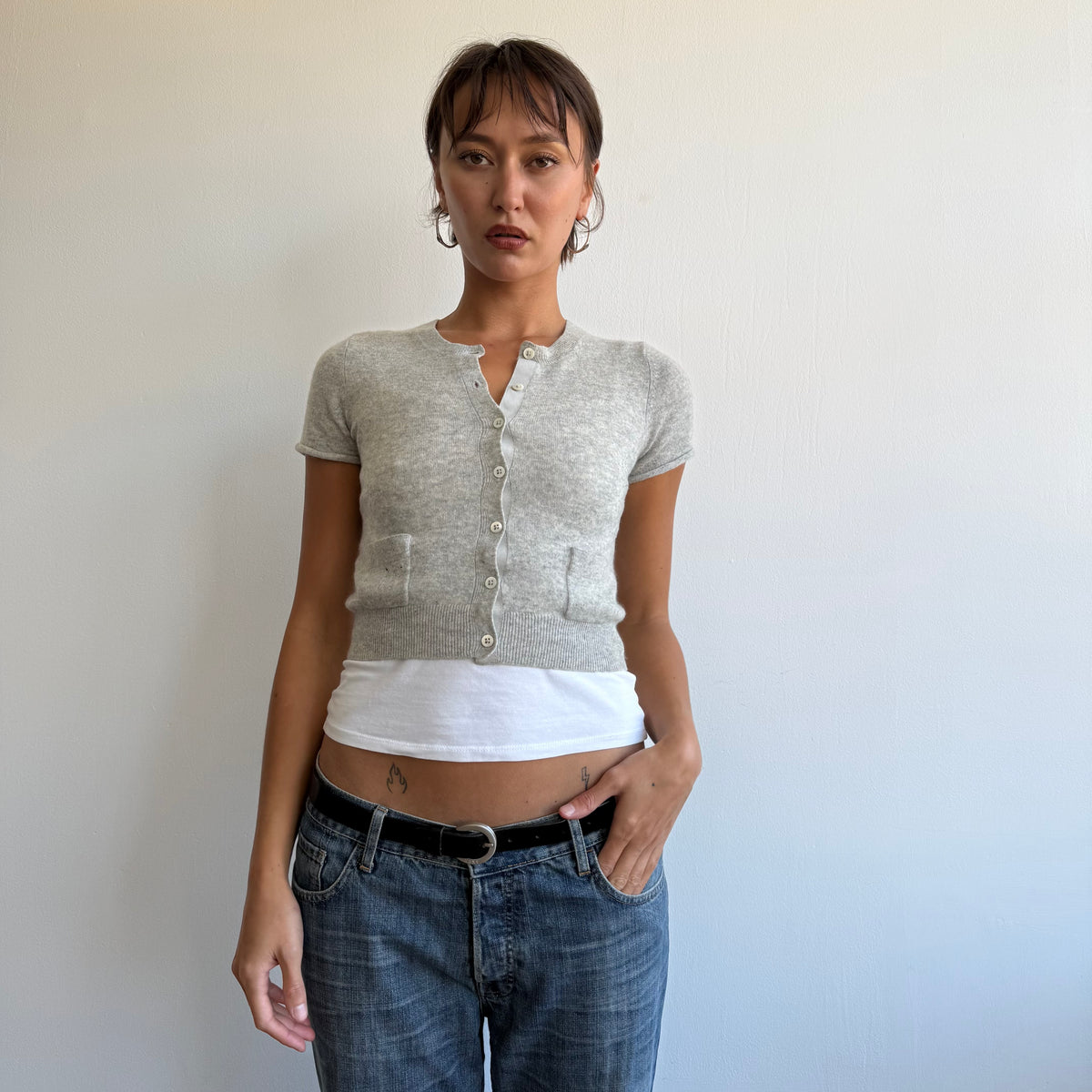Cropped grey button cardi - Size XS