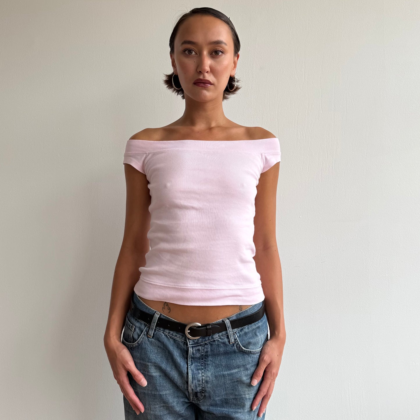Baby pink Bardot baby tee - Size S/M