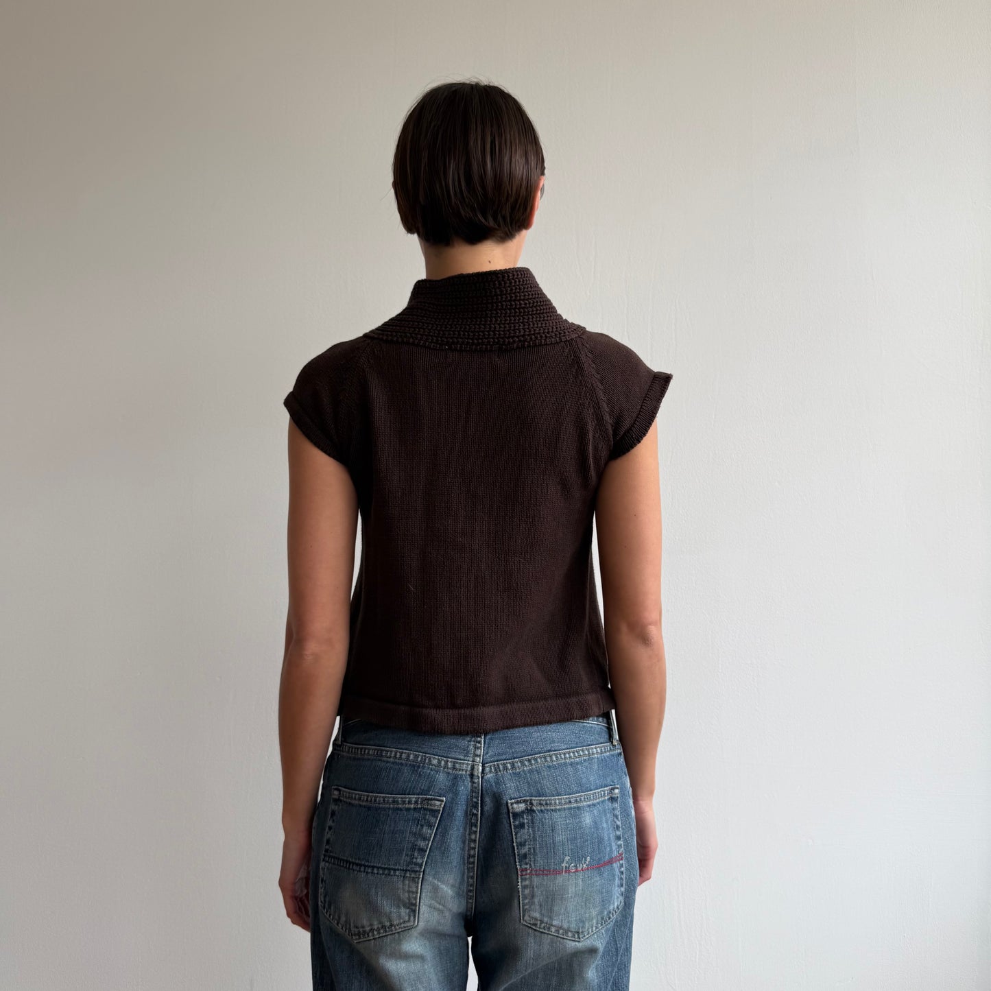Brown button open front knit - Size S