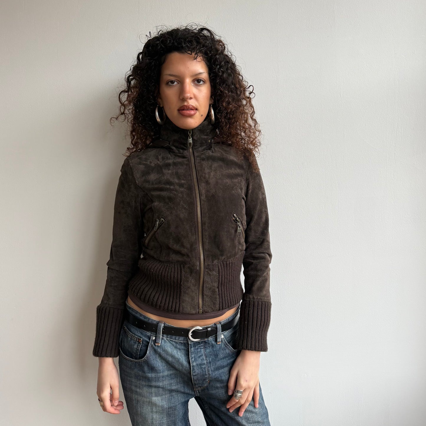 Brown suede fleece lined bomber - Size S