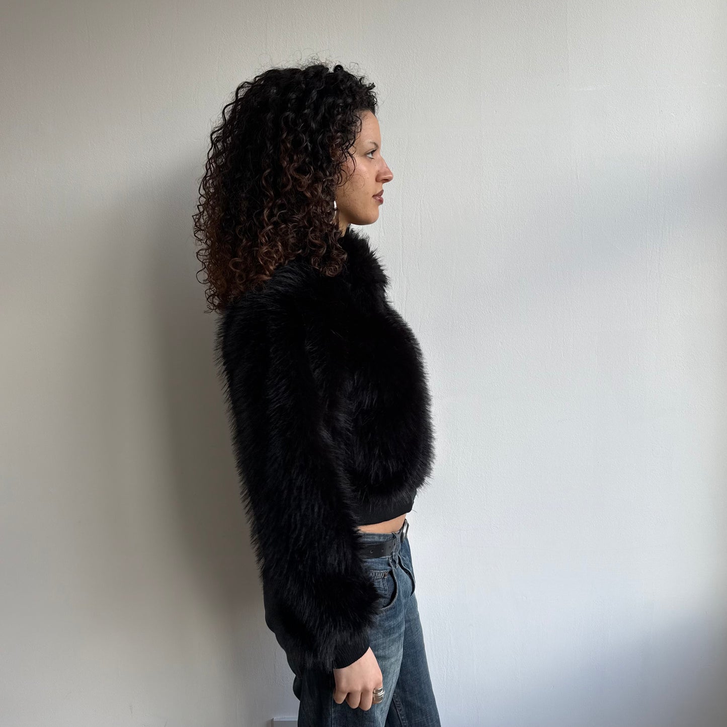Black faux fur bomber - Size S