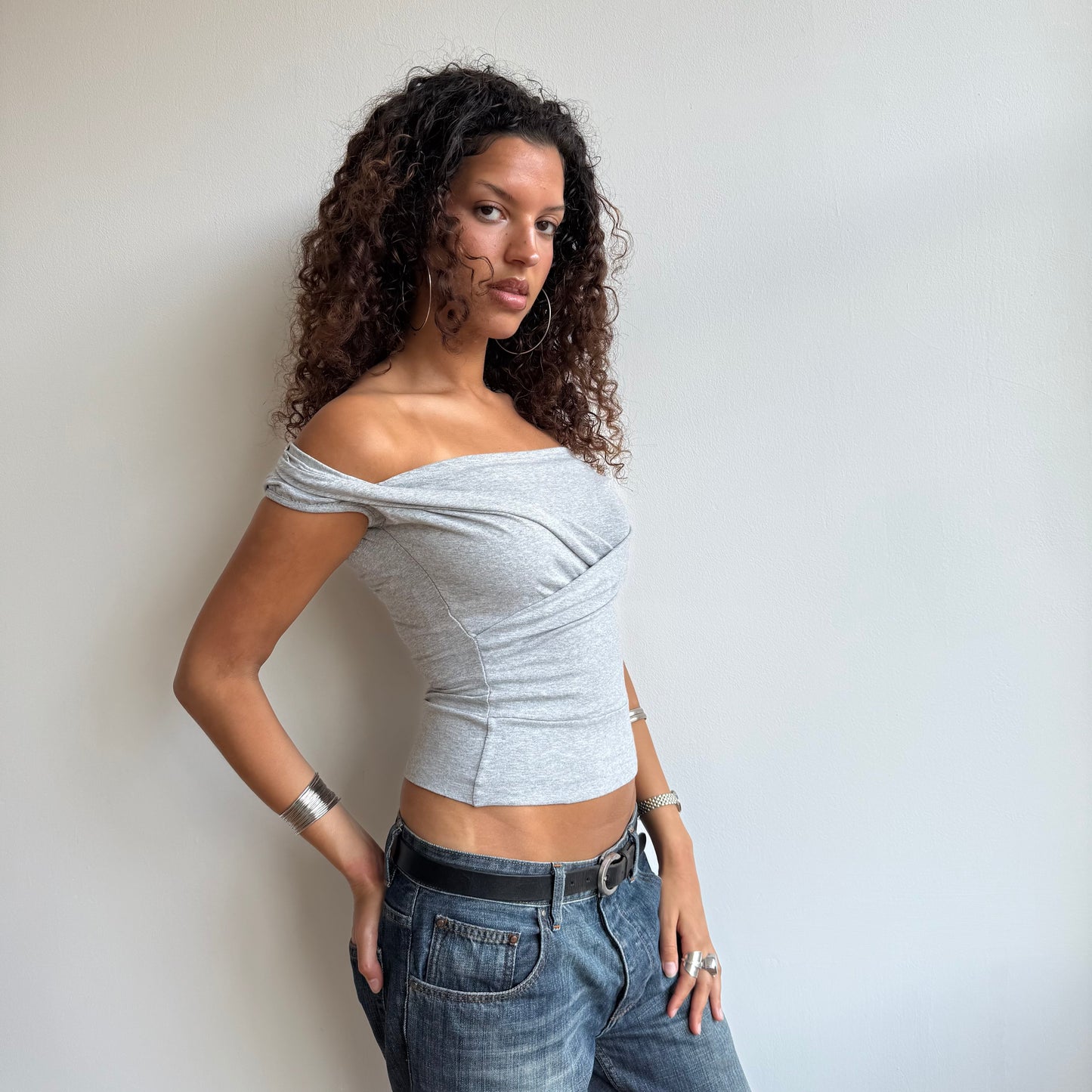 Grey wrap front top - Size S