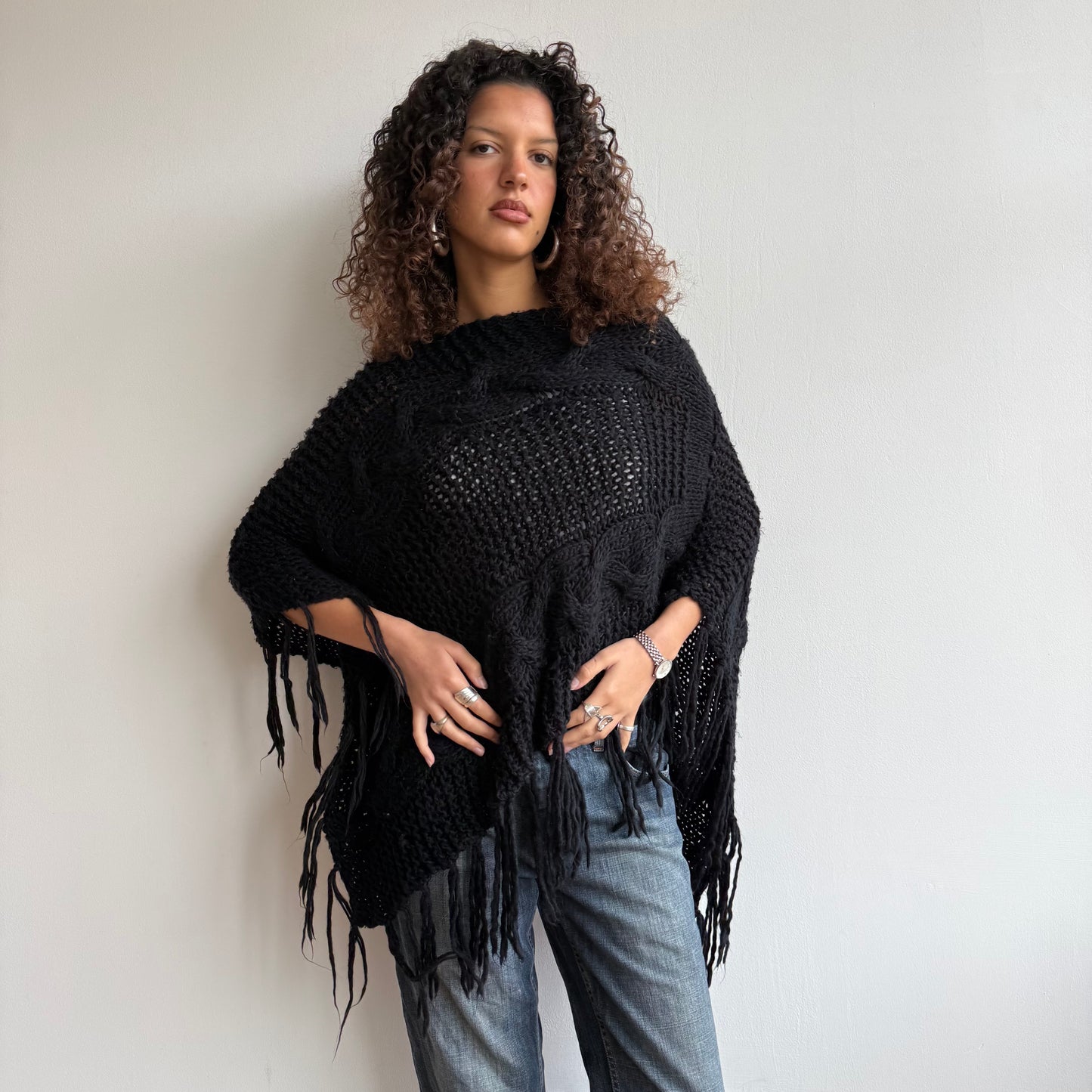 Black knit poncho - One Size