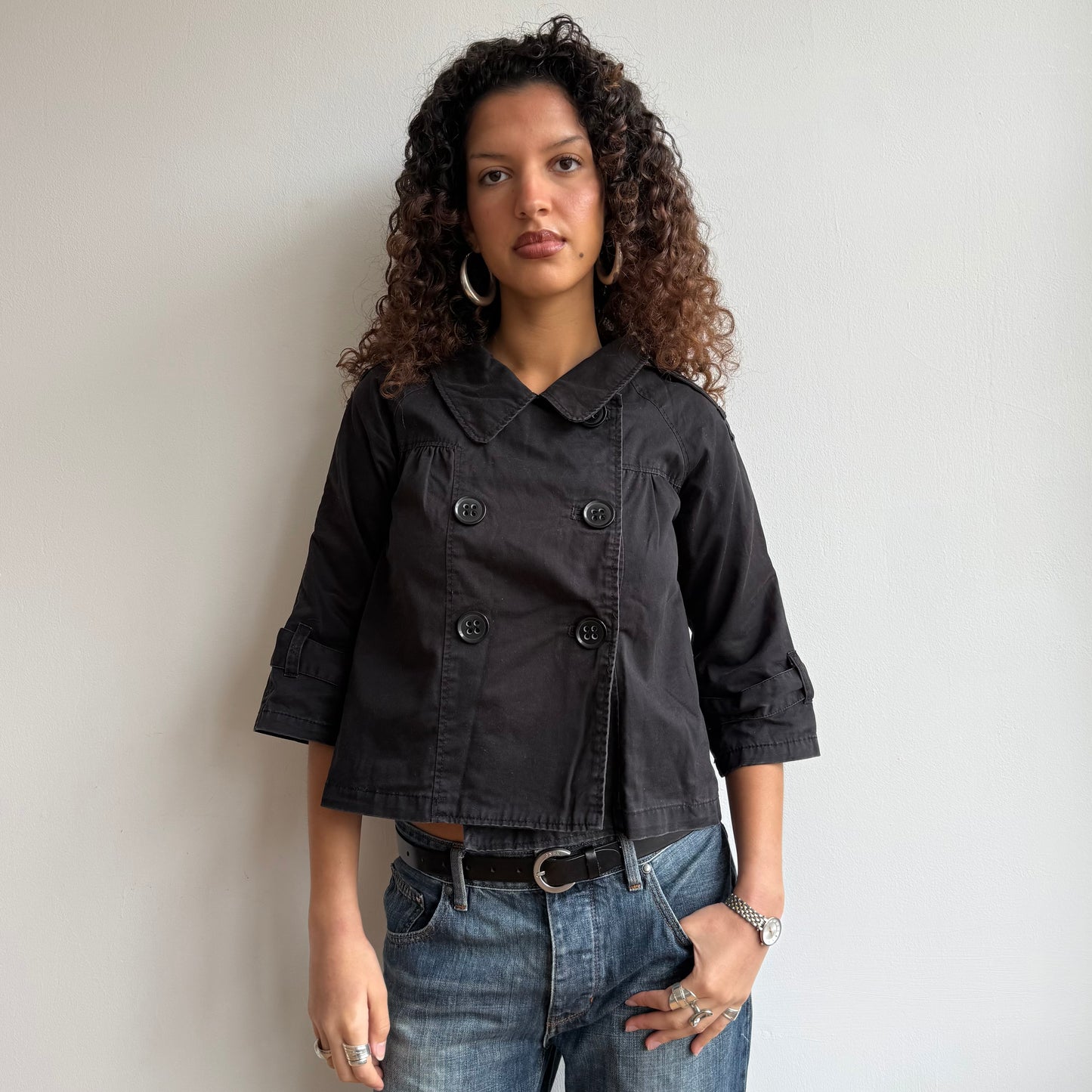Black 3/4 sleeve peacoat - Size S + M/L