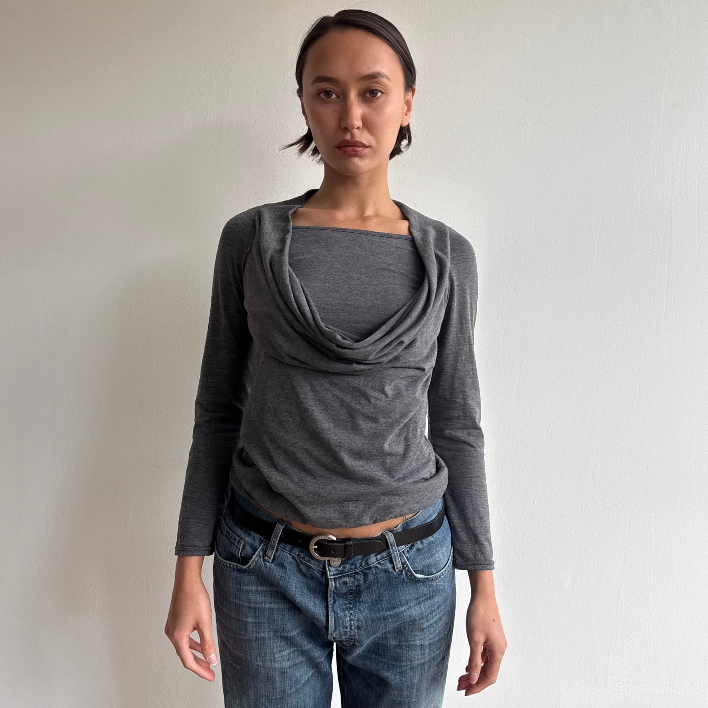 Charcoal cowl double layer top - Size S
