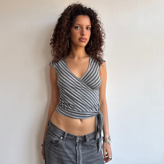 Grey wrap tie-side top - Size S