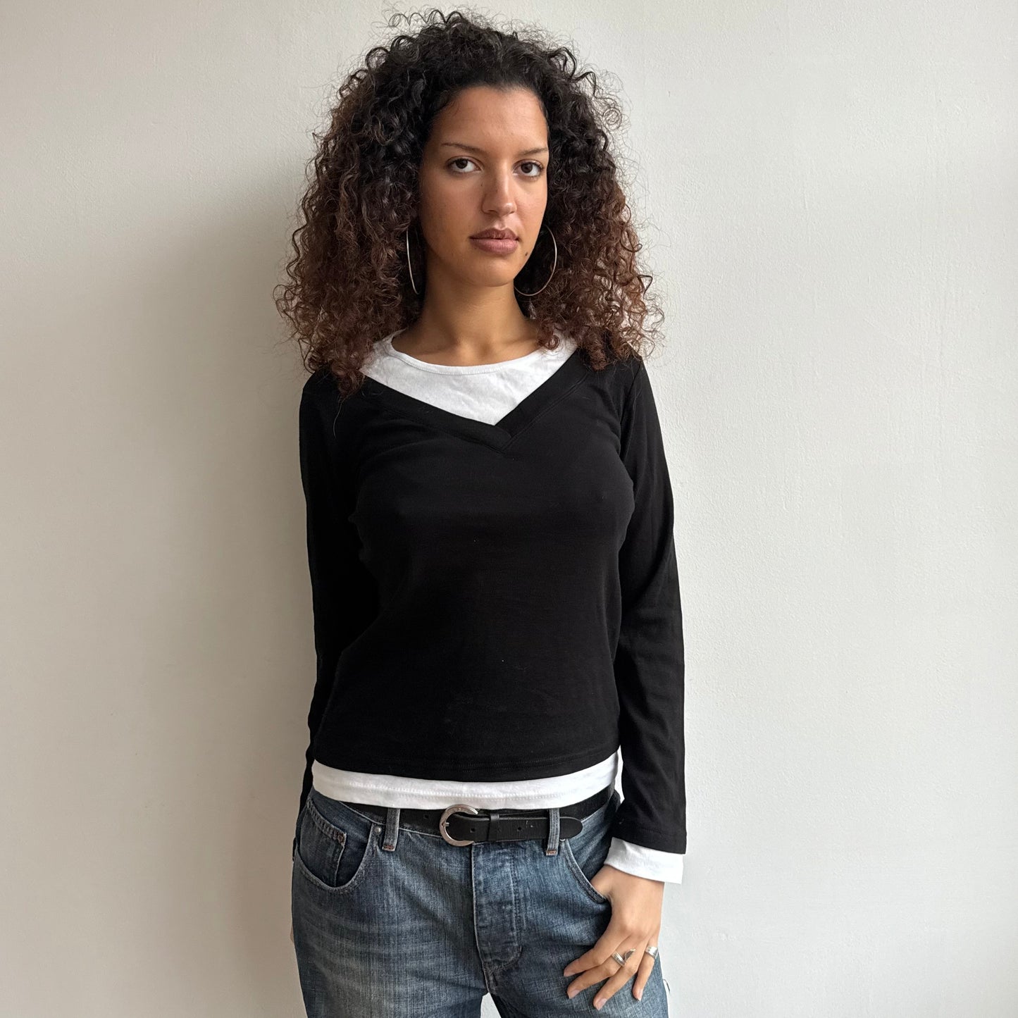 Black + white double layer t-shirt - Size M