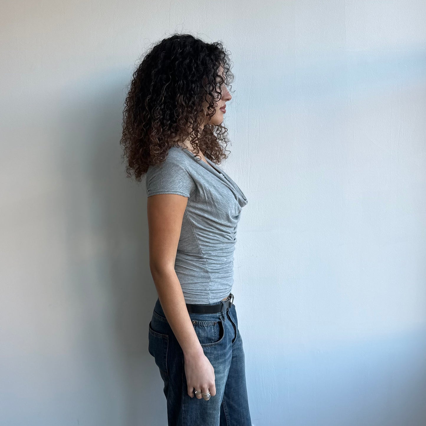 Grey short sleeve cowl top - Size S/M