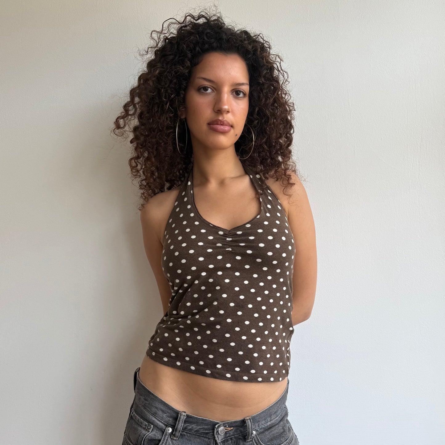 Brown polka dot halter top - Size M