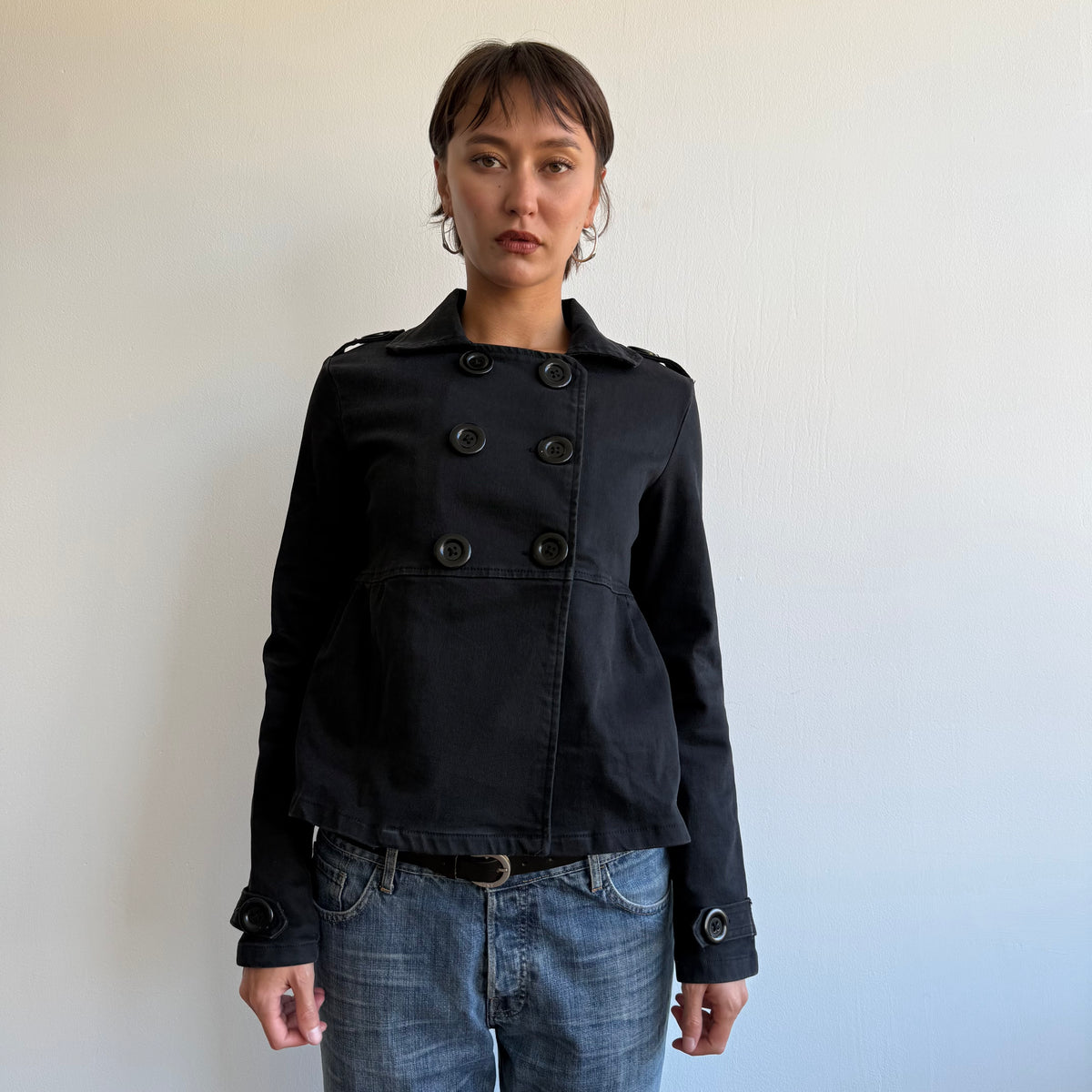 Black denim peacoat - Size S/M