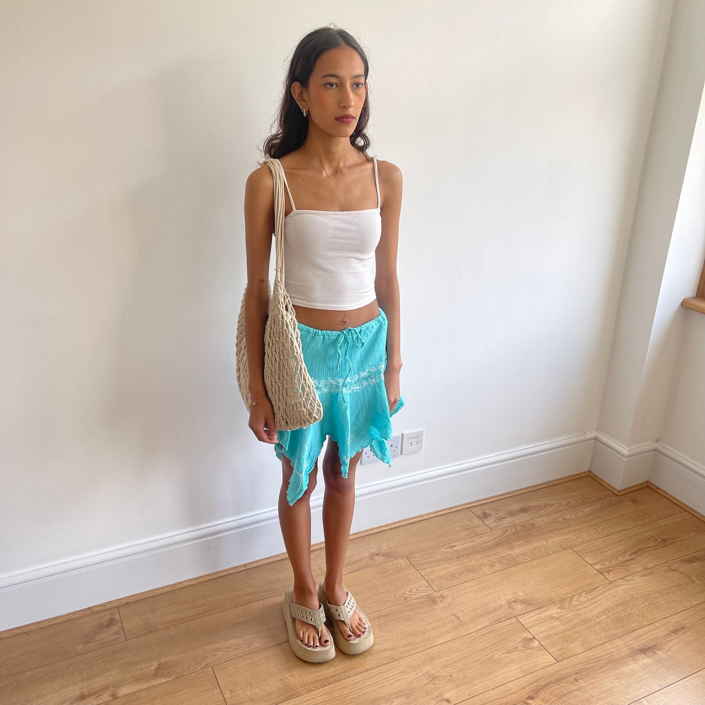 Turquoise asymmetric skirt - Size S